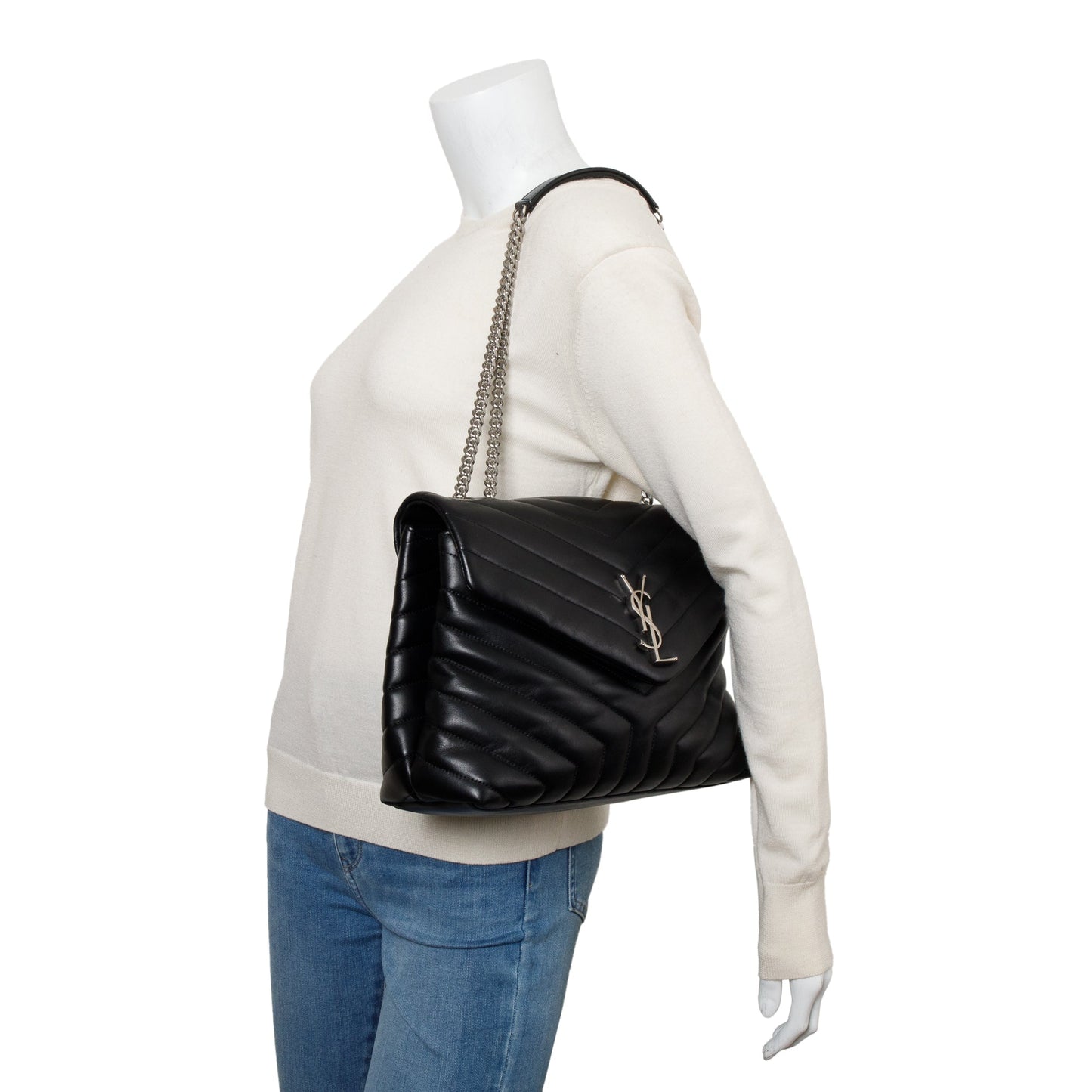 Saint Laurent Black Quilted Leather Medium Loulou Monogram Shoulder Bag