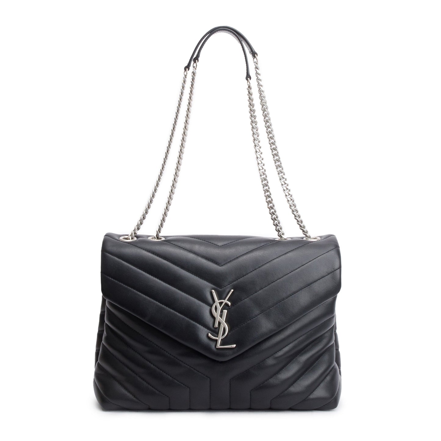 Saint Laurent Black Quilted Leather Medium Loulou Monogram Shoulder Bag