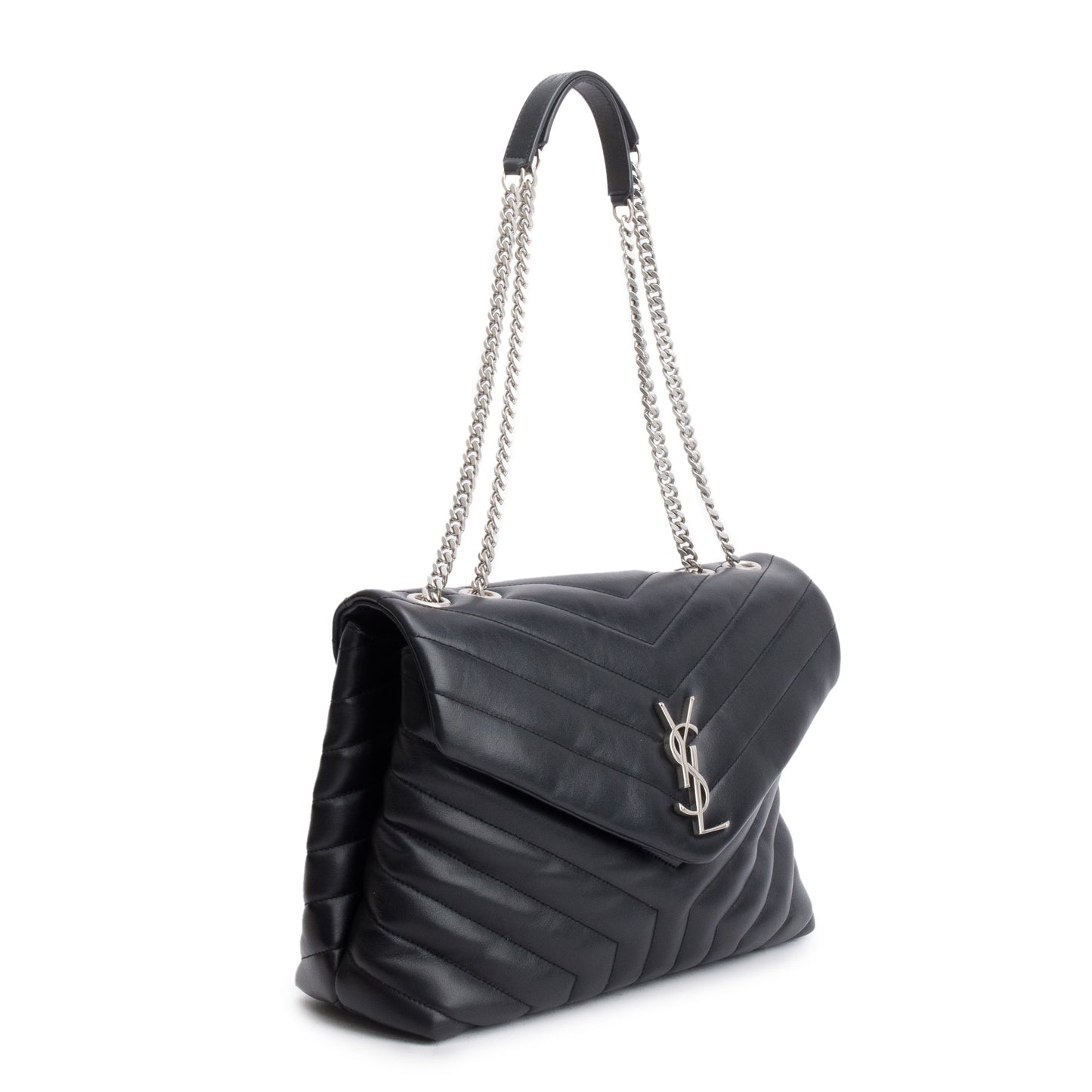 Saint Laurent Black Quilted Leather Medium Loulou Monogram Shoulder Bag