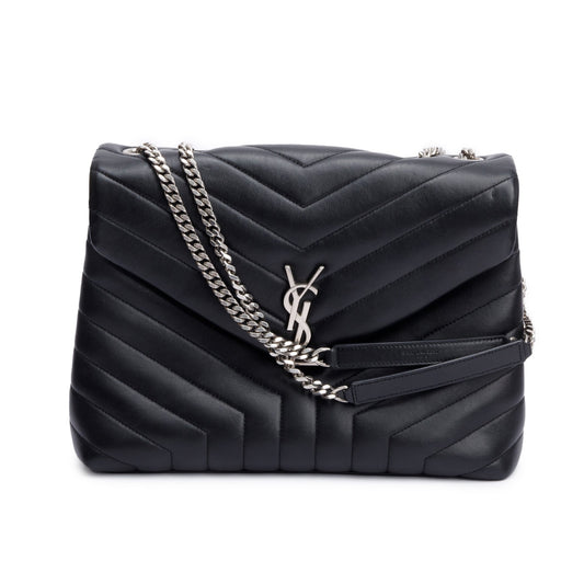 Saint Laurent Black Quilted Leather Medium Loulou Monogram Shoulder Bag