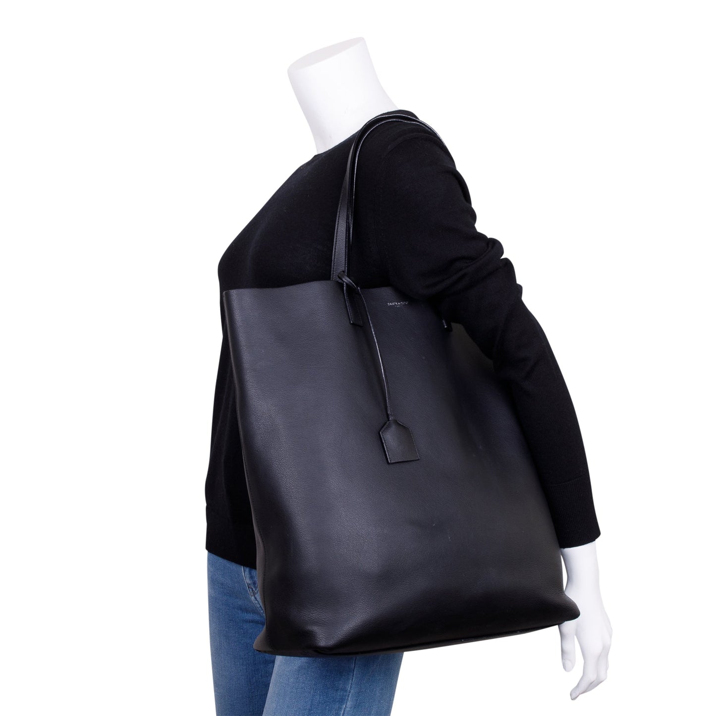 Saint Laurent Black Soft Calfskin Leather N/S Shopping Tote