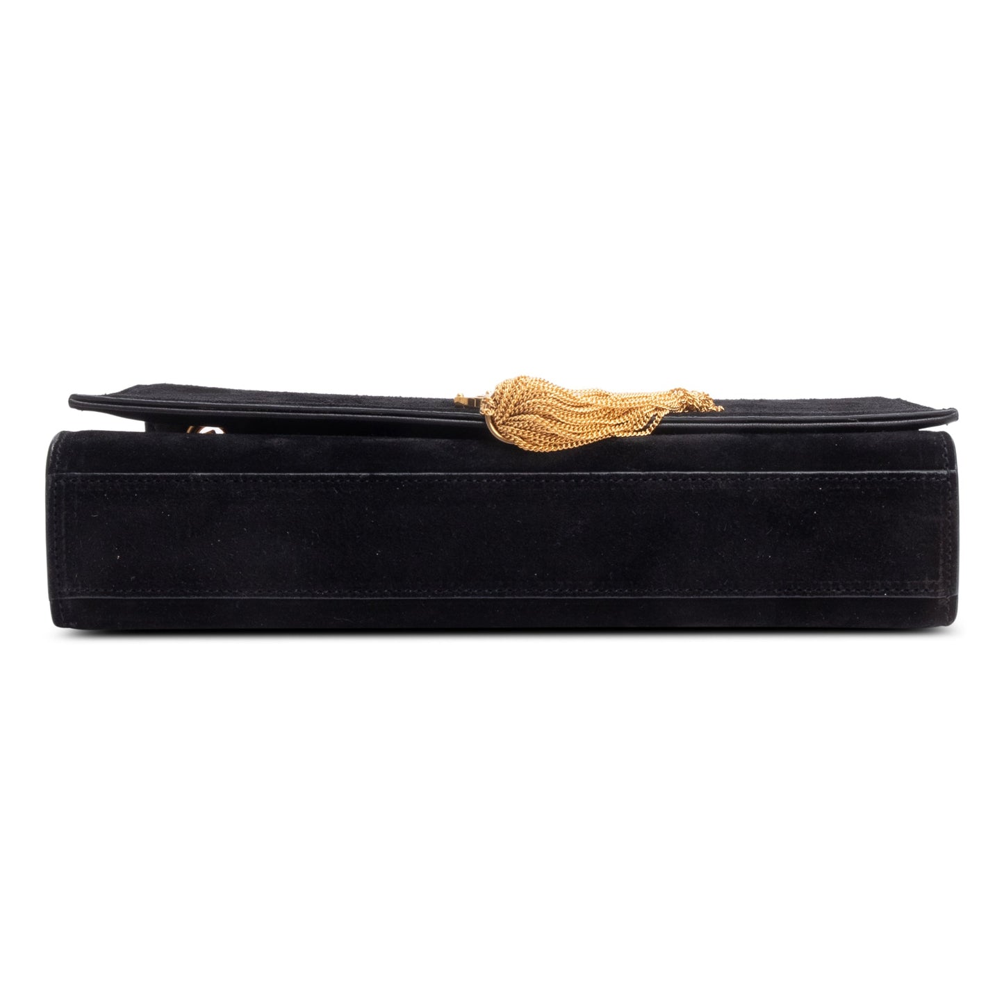 Saint Laurent Black Suede Medium Classic Monogram Kate Tassel Chain Bag