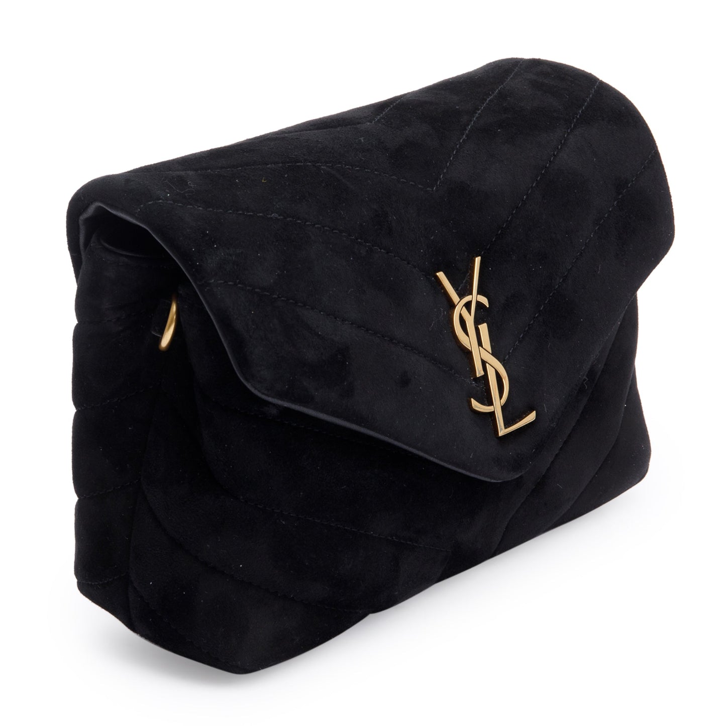 Saint Laurent Black Suede Monogram Matelasse Toy Loulou Crossbody Bag
