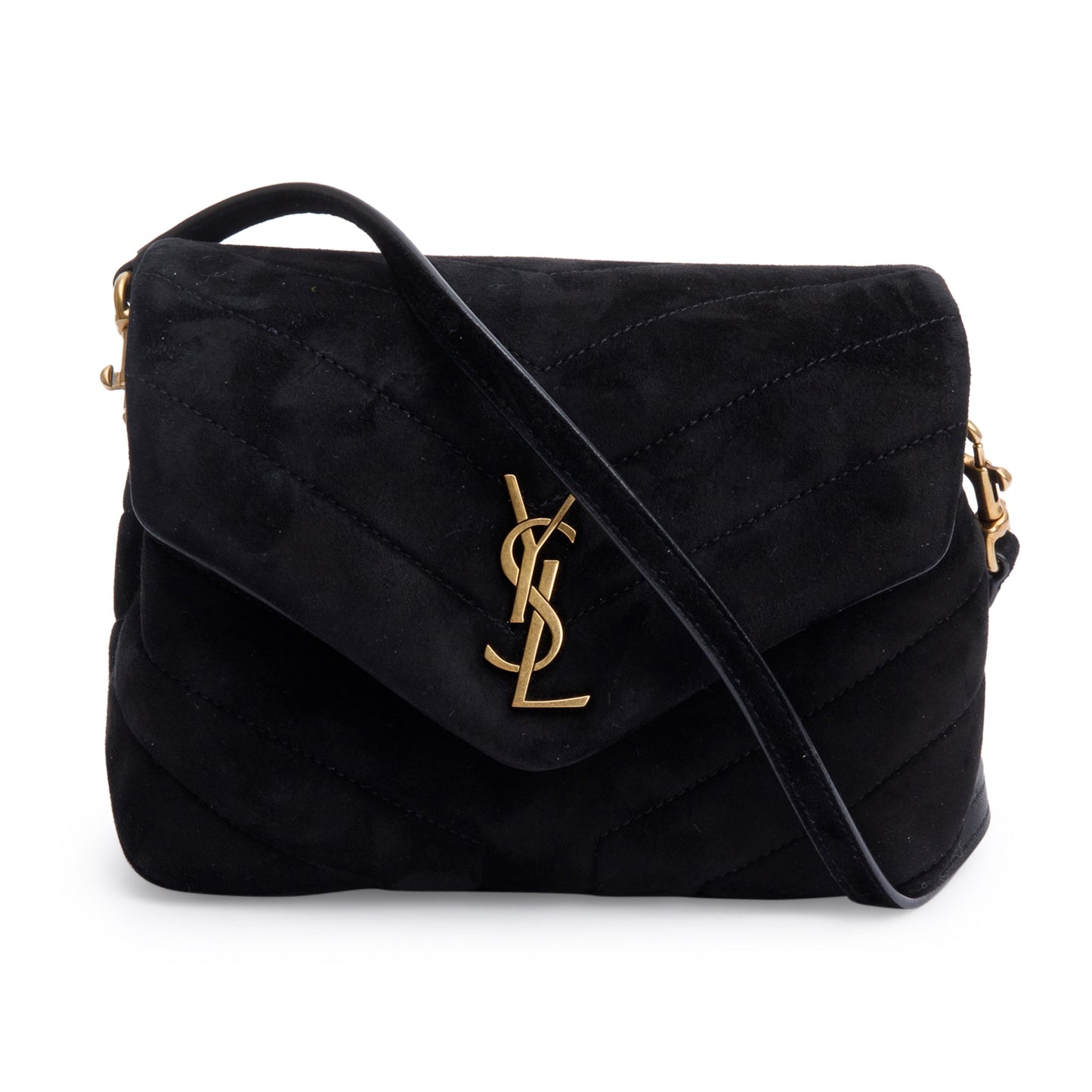 Saint Laurent Black Suede Monogram Matelasse Toy Loulou Crossbody Bag
