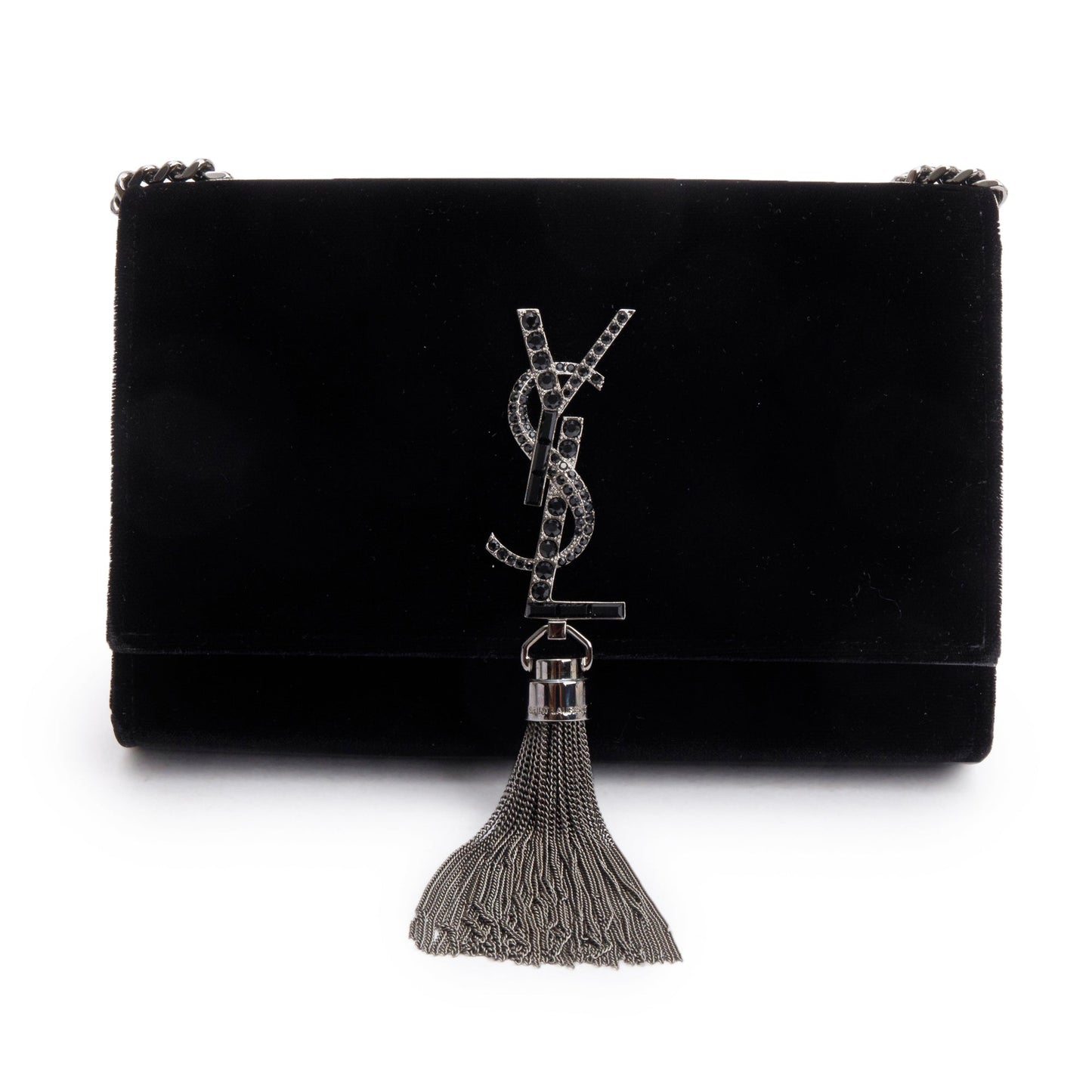 Saint Laurent Black Velvet Crystal Small Kate Tassel Bag