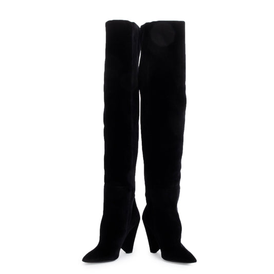 Saint Laurent Black Velvet Niki Over The Knee Boots, Size 35.5