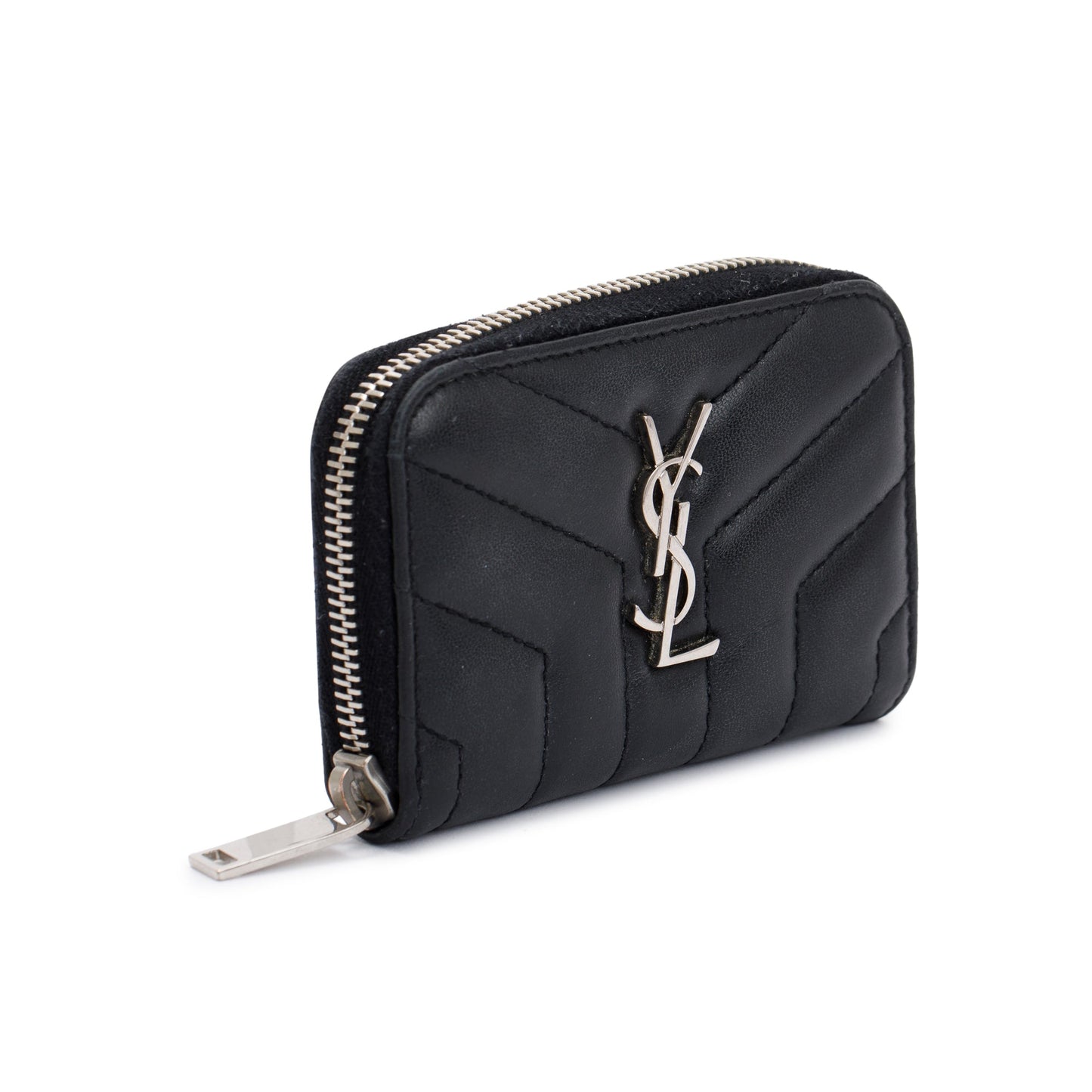Saint Laurent Black Y Quilted Leather Coin Card Wallet