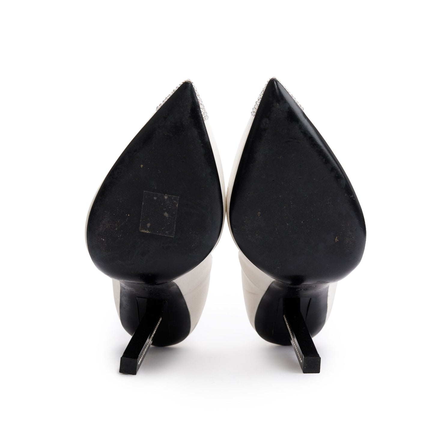 Saint Laurent Blanc Optic Satin Crystal Tower 110 Pumps, Size 36