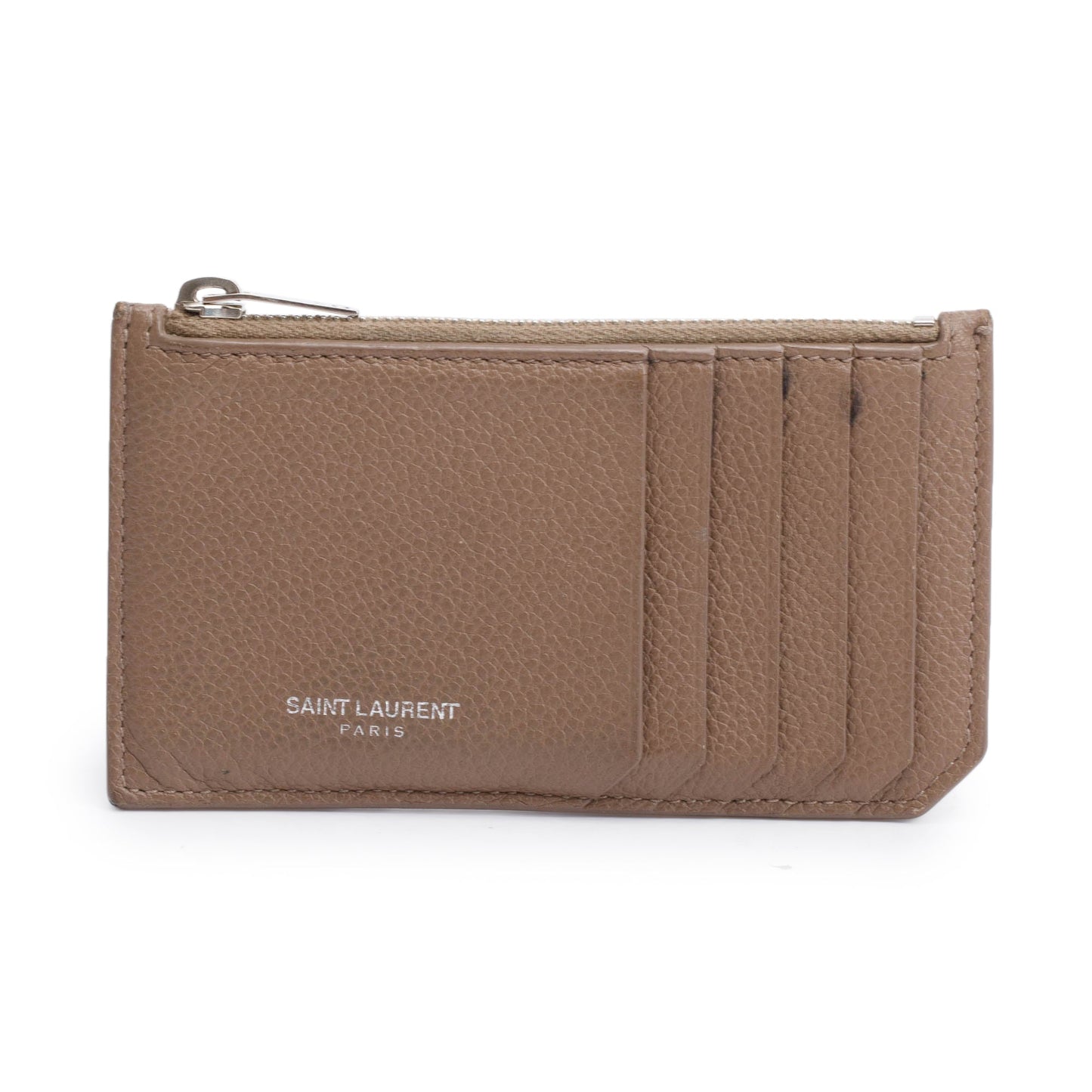 Saint Laurent Brown Grain De Poudre Paris Fragments Zipped Card Case