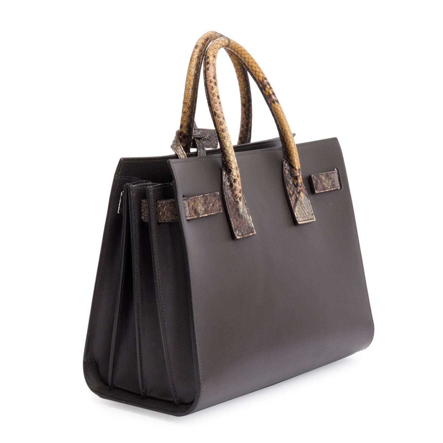 Saint Laurent Brown Grained Leather Python Trim Baby Sac De Jour