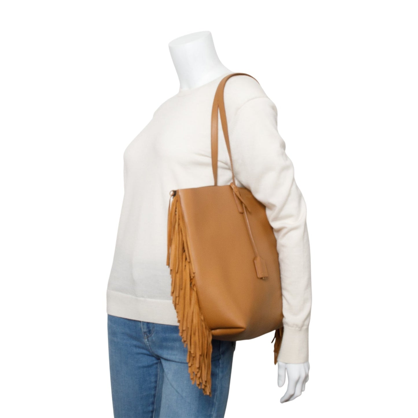 Saint Laurent Brown Leather Fringe E/W Shopping Tote