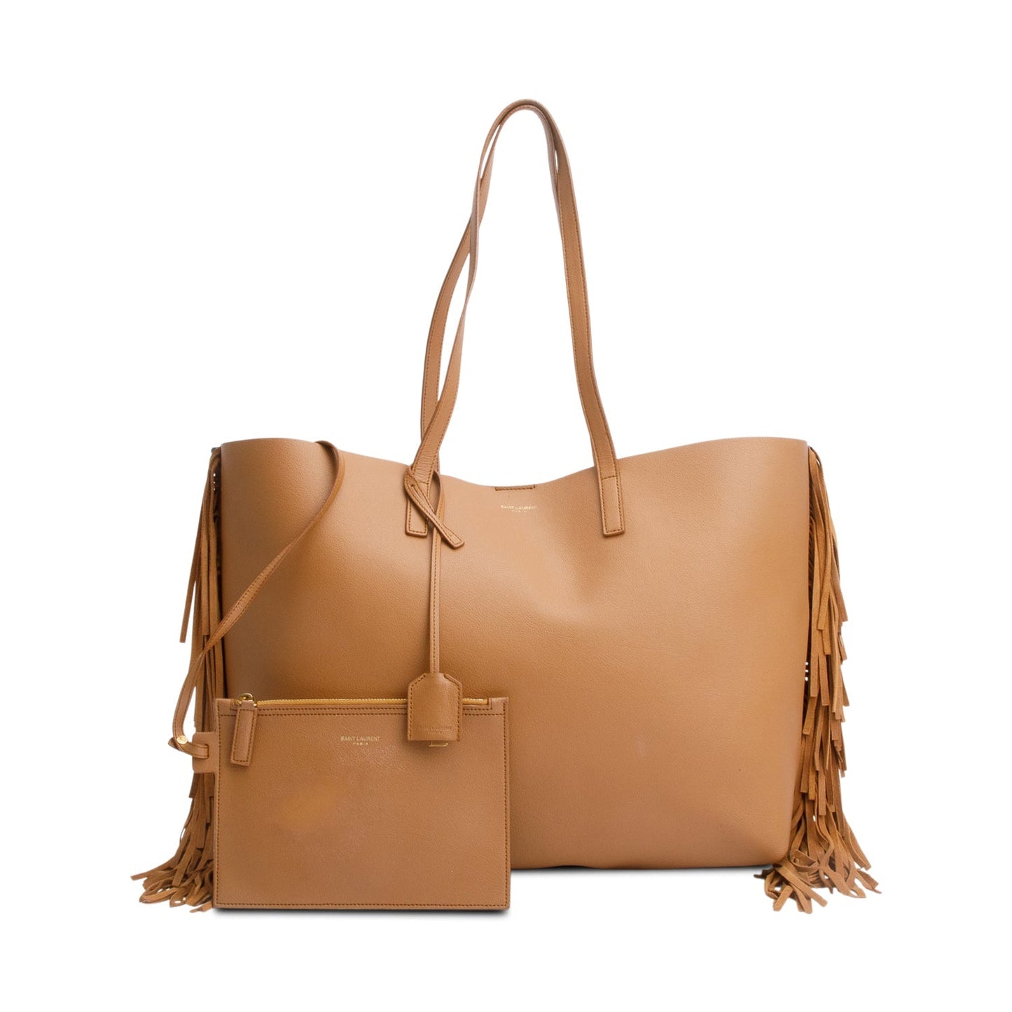 Saint Laurent Brown Leather Fringe E/W Shopping Tote