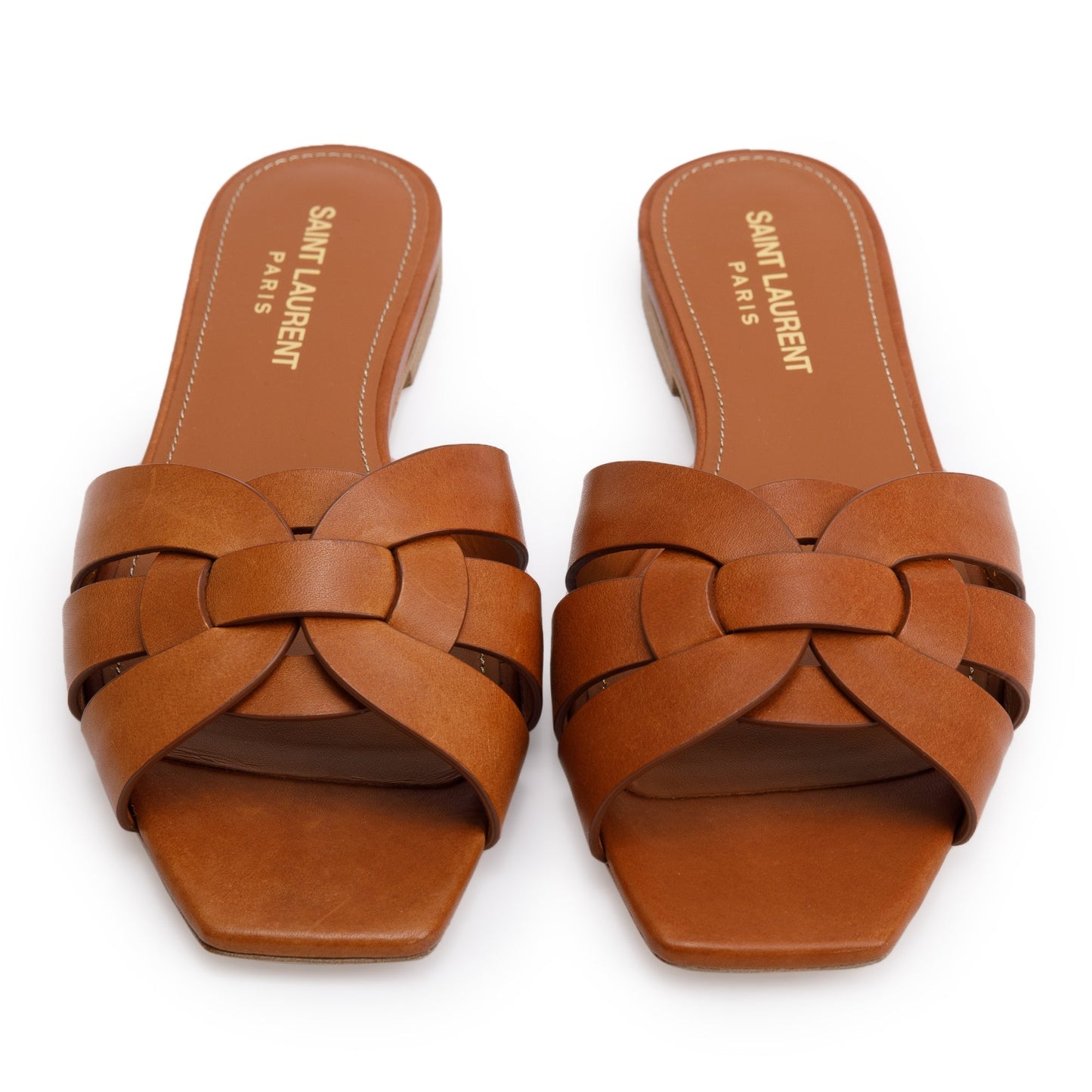 Saint Laurent Brown Smooth Leather Tribute Mules, Size 36.5