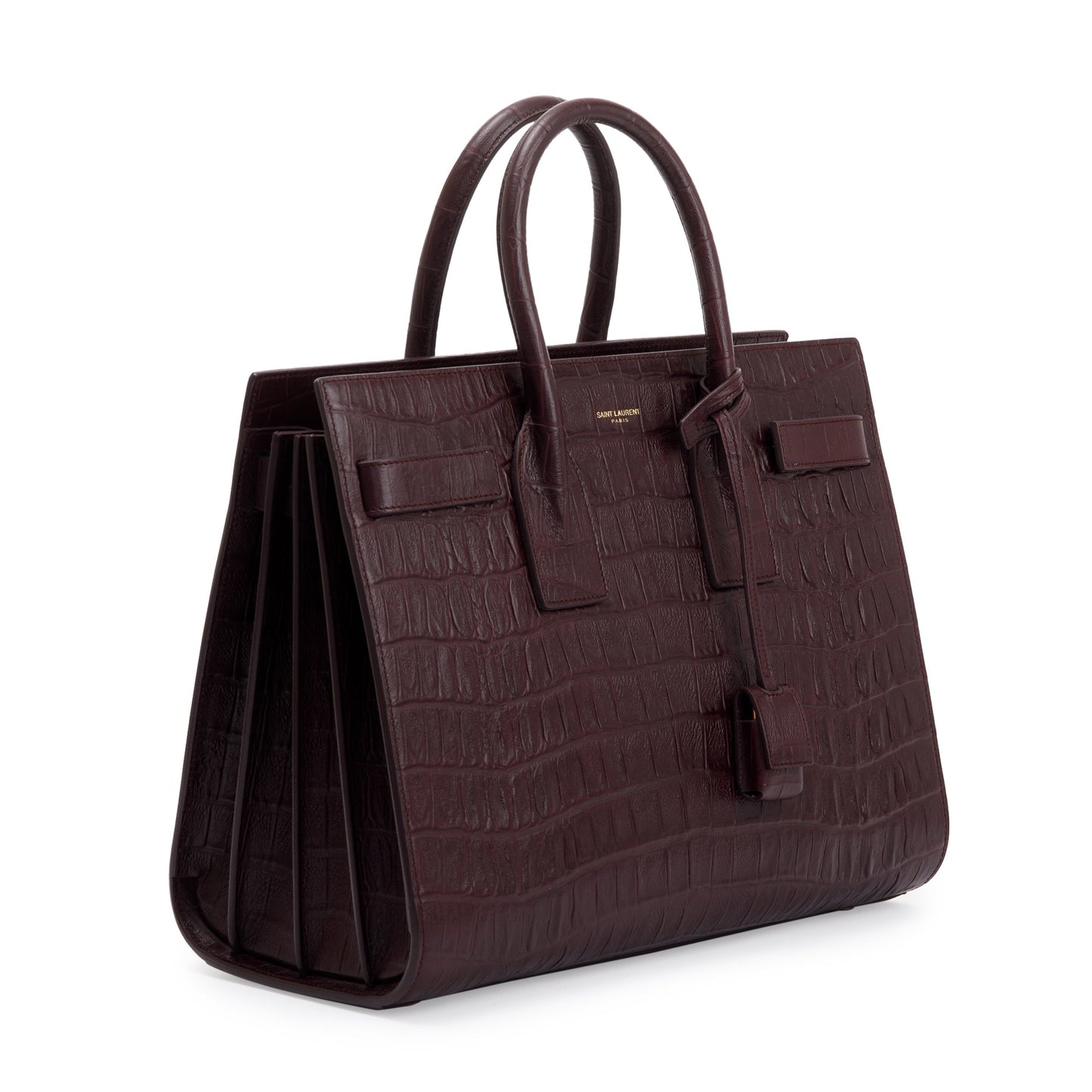Saint Laurent Burgundy Crocodile Embossed Calfskin Small Sac De Jour