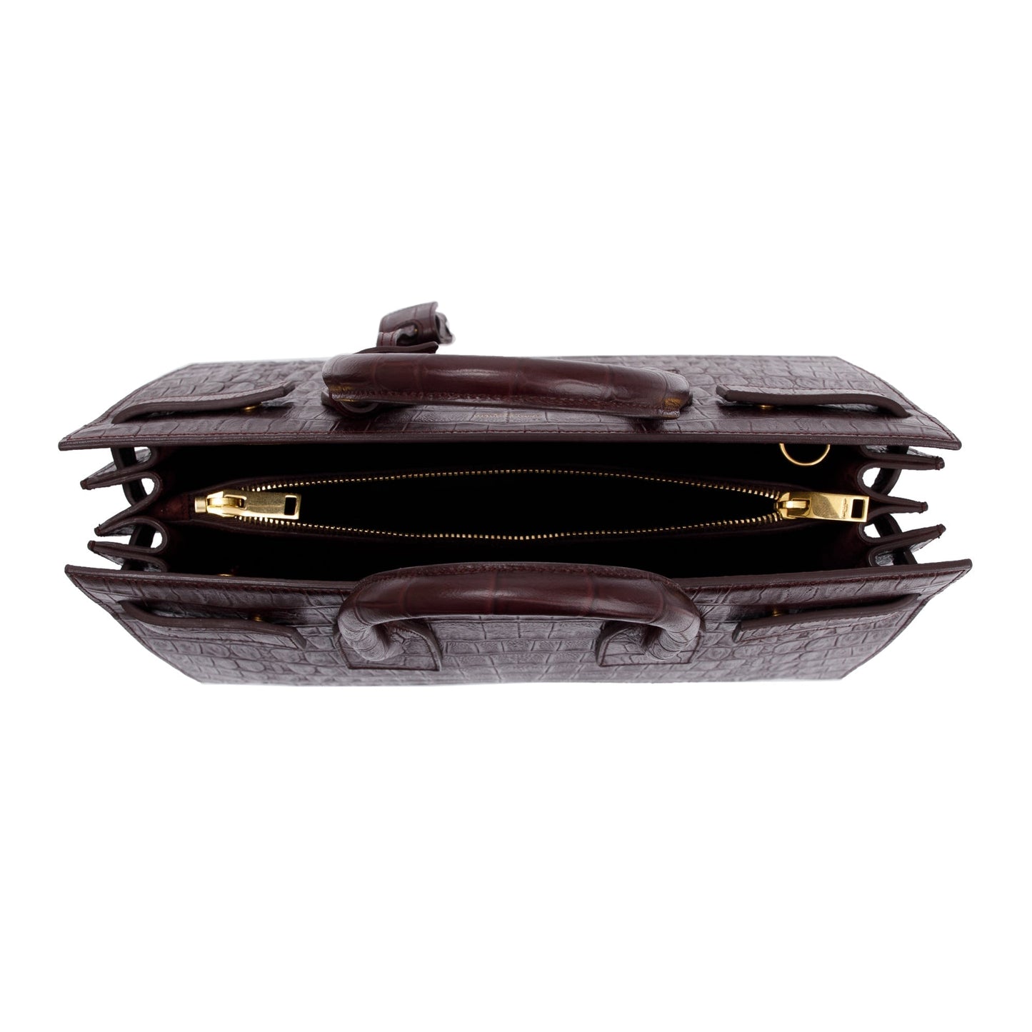 Saint Laurent Burgundy Crocodile Embossed Calfskin Small Sac De Jour