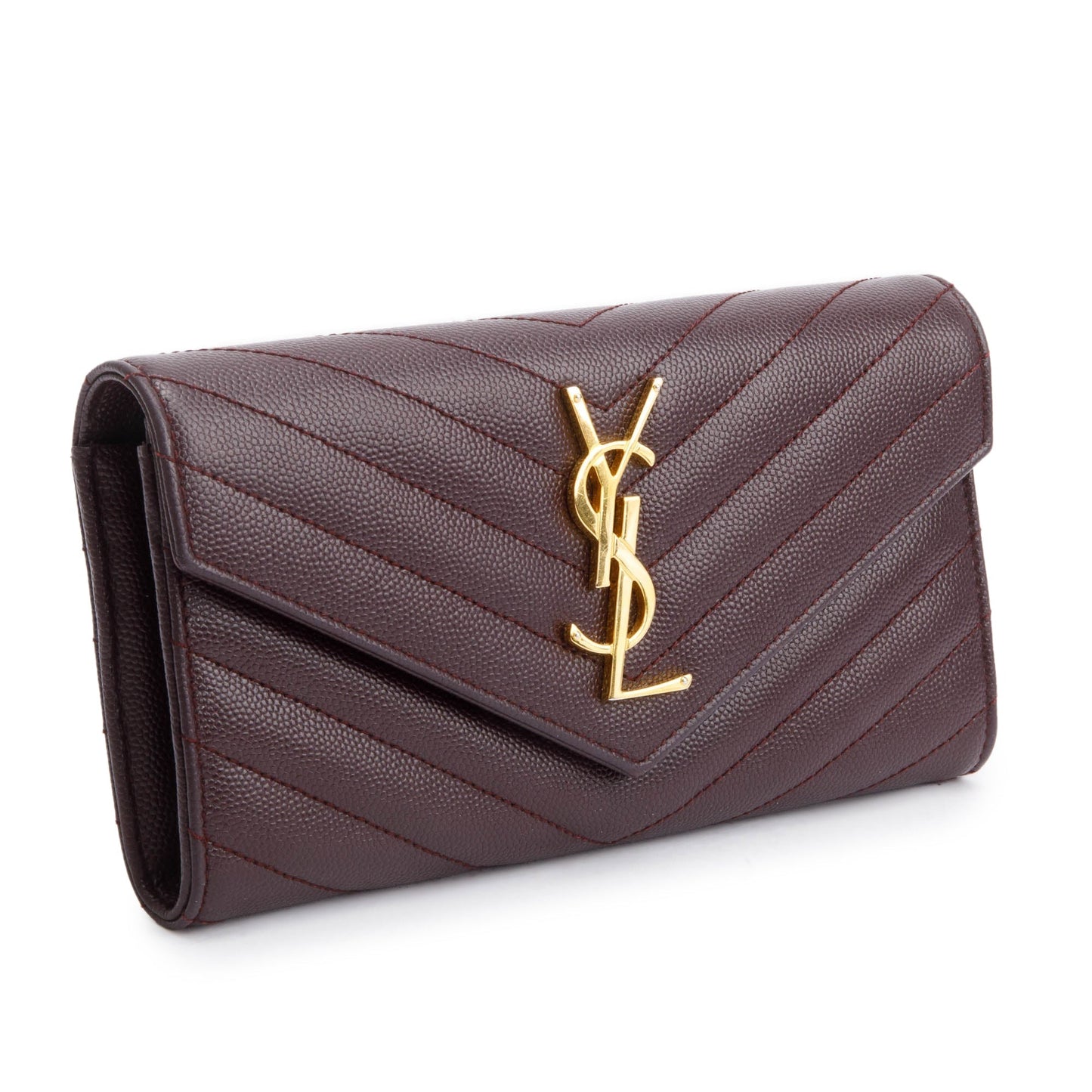 Saint Laurent Burgundy Grain De Poure Cassandre Matelasse Large Flap Wallet