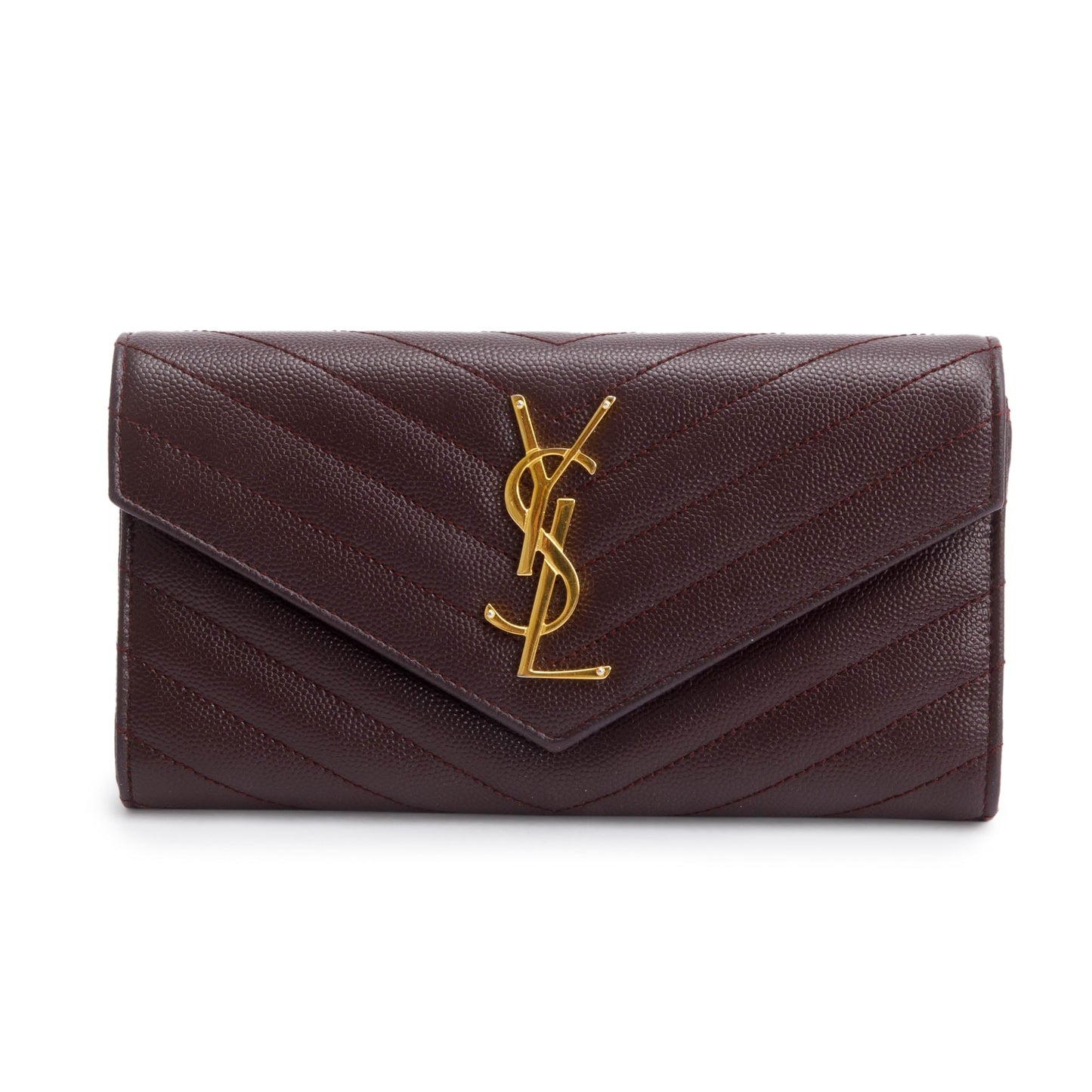 Saint Laurent Burgundy Grain De Poure Cassandre Matelasse Large Flap Wallet