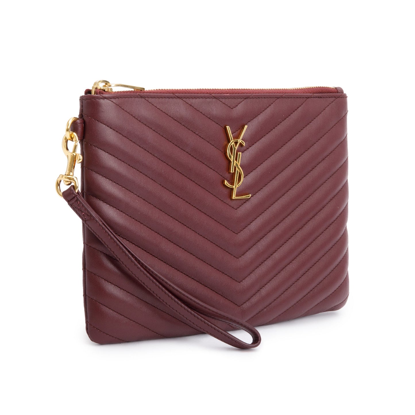 Saint Laurent Burgundy Leather Cassandre Matelasse A5 Pouch