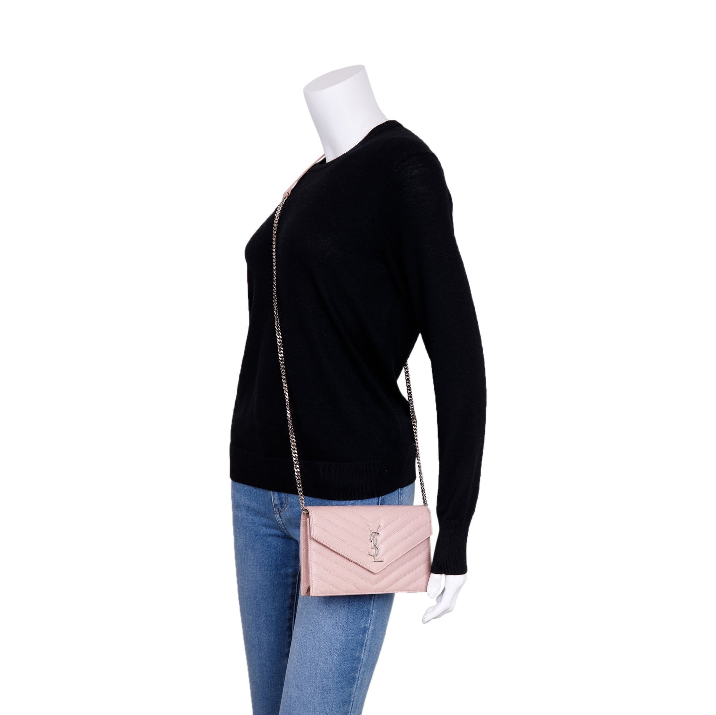 Saint Laurent Cassandre Matelasse Envelope Chain Wallet