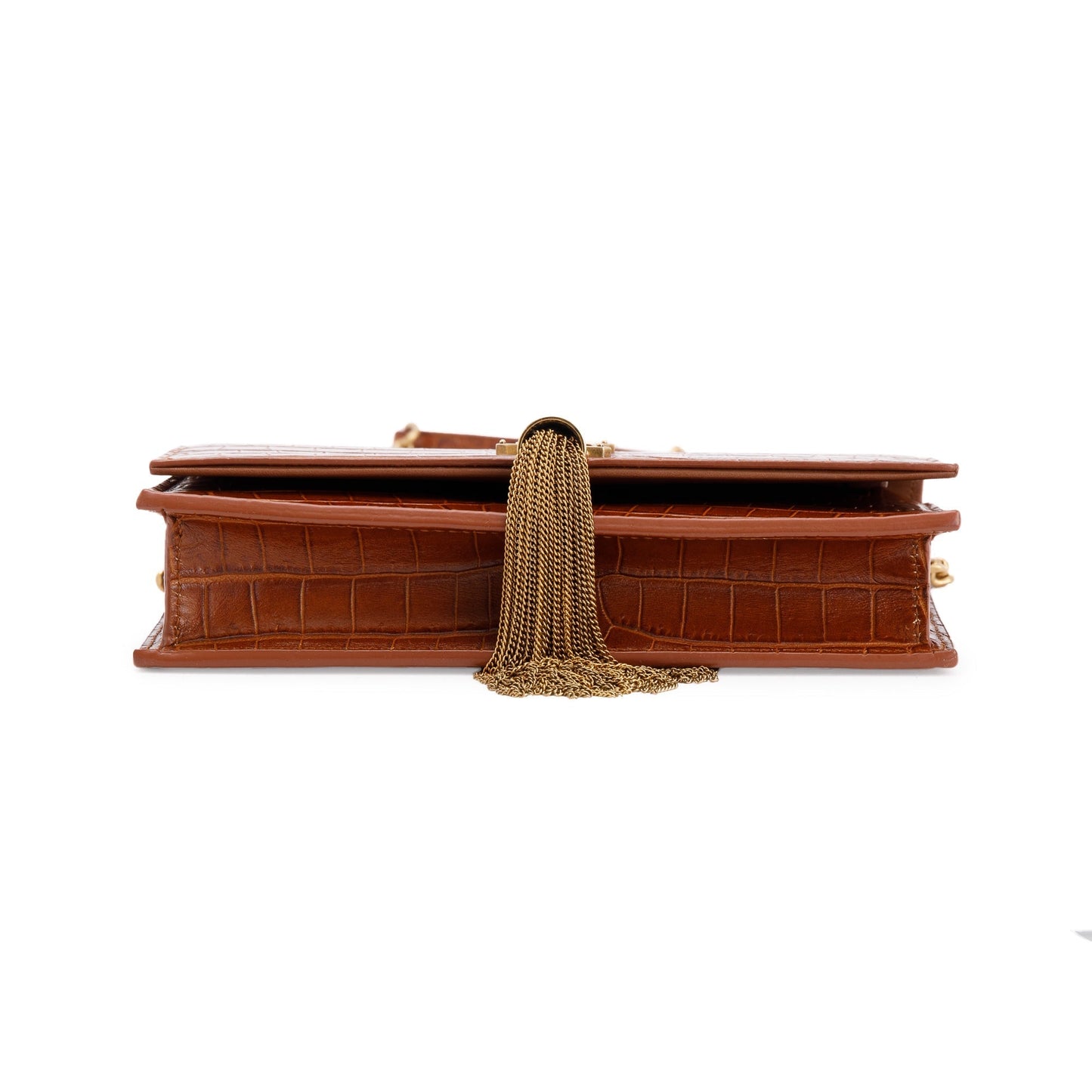 Saint Laurent Croc Embossed Kate Tassel Wallet on Chain