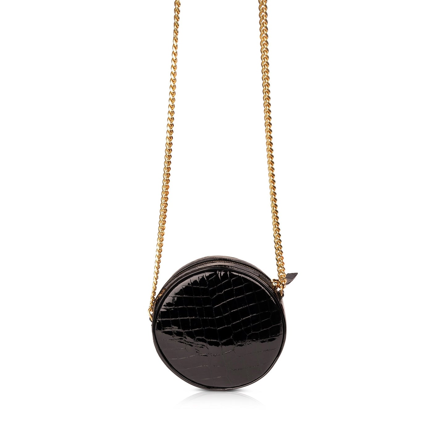 Saint Laurent Croc Embossed Patent Leather Round Monogram Camera Bag