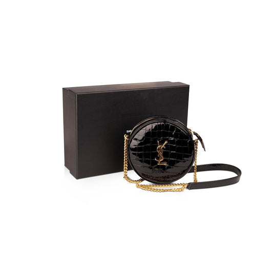 Saint Laurent Croc Embossed Patent Leather Round Monogram Camera Bag