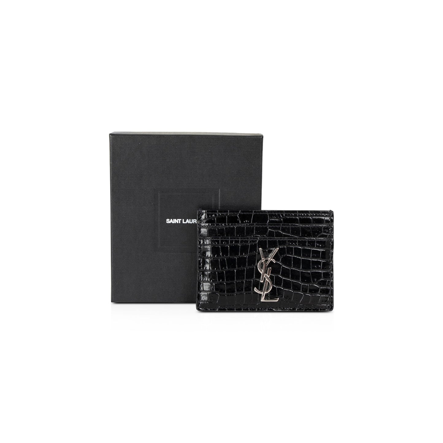 Saint Laurent Crocodile Embossed Cassandre Card Case