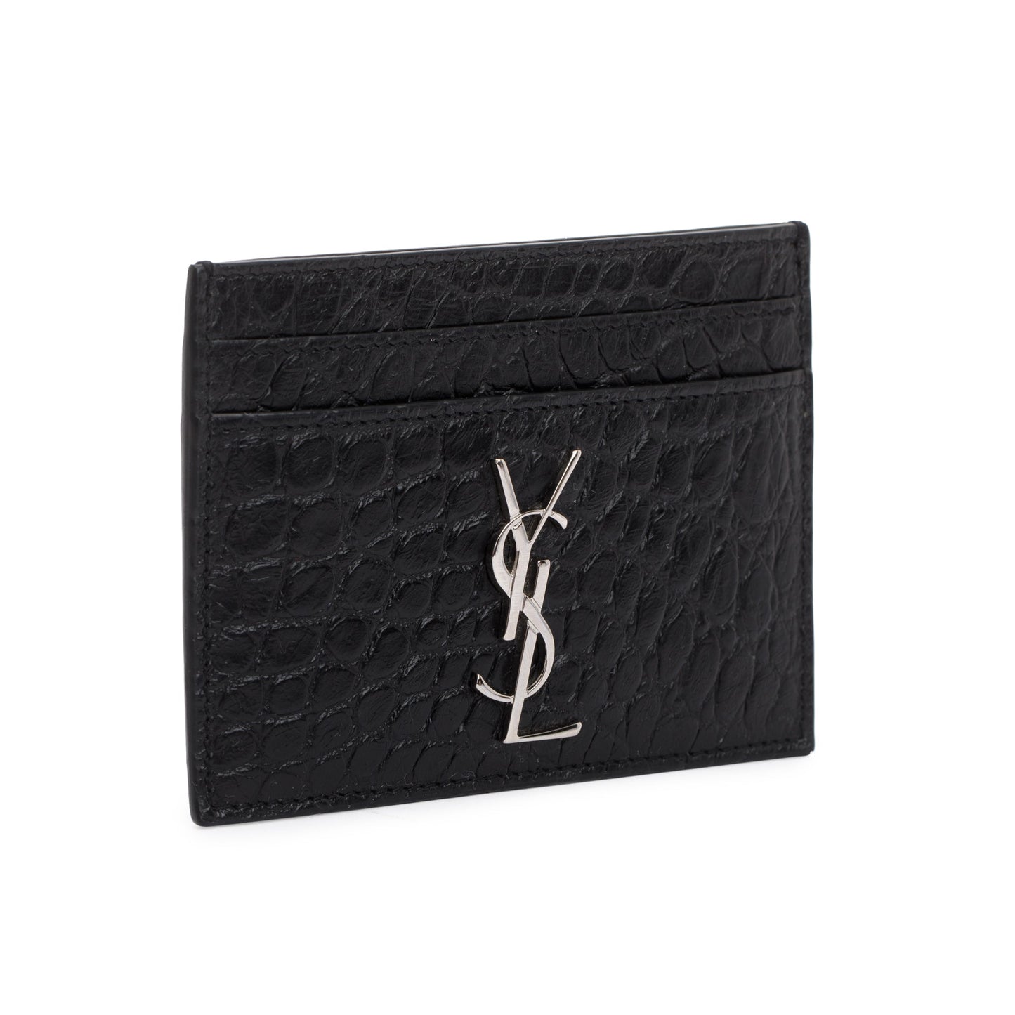 Saint Laurent Crocodile Embossed Leather Card Holder