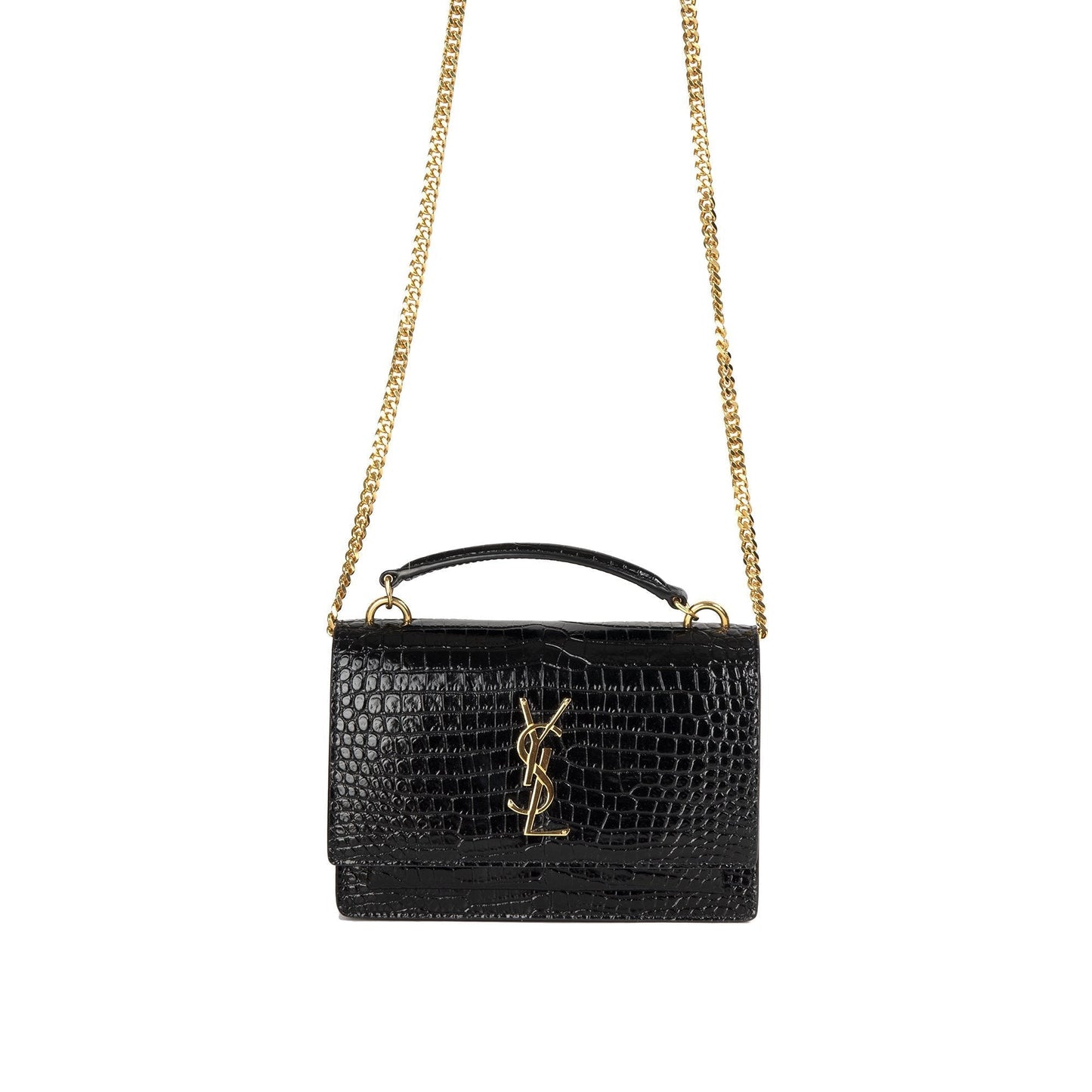Saint Laurent Crocodile Embossed Monogram Sunset Chain Wallet Bag