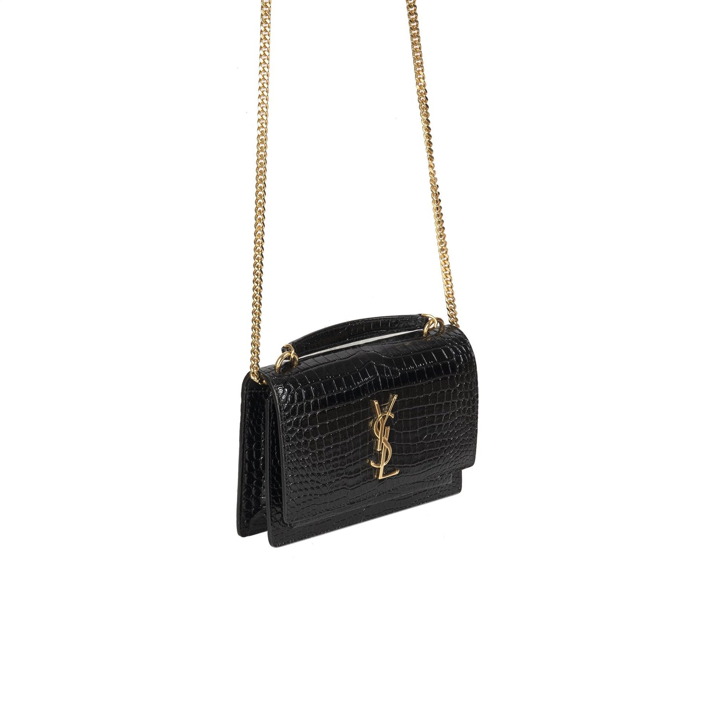 Saint Laurent Crocodile Embossed Monogram Sunset Chain Wallet Bag