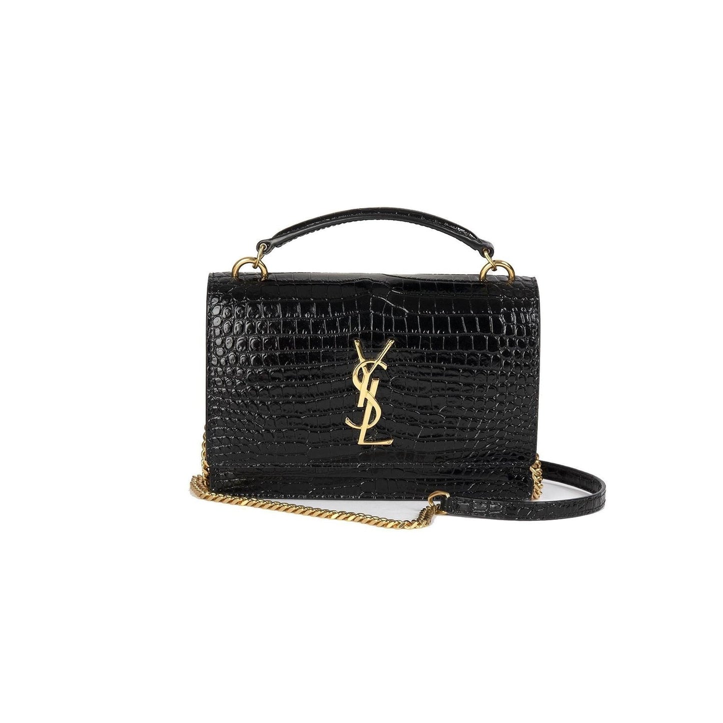 Saint Laurent Crocodile Embossed Monogram Sunset Chain Wallet Bag