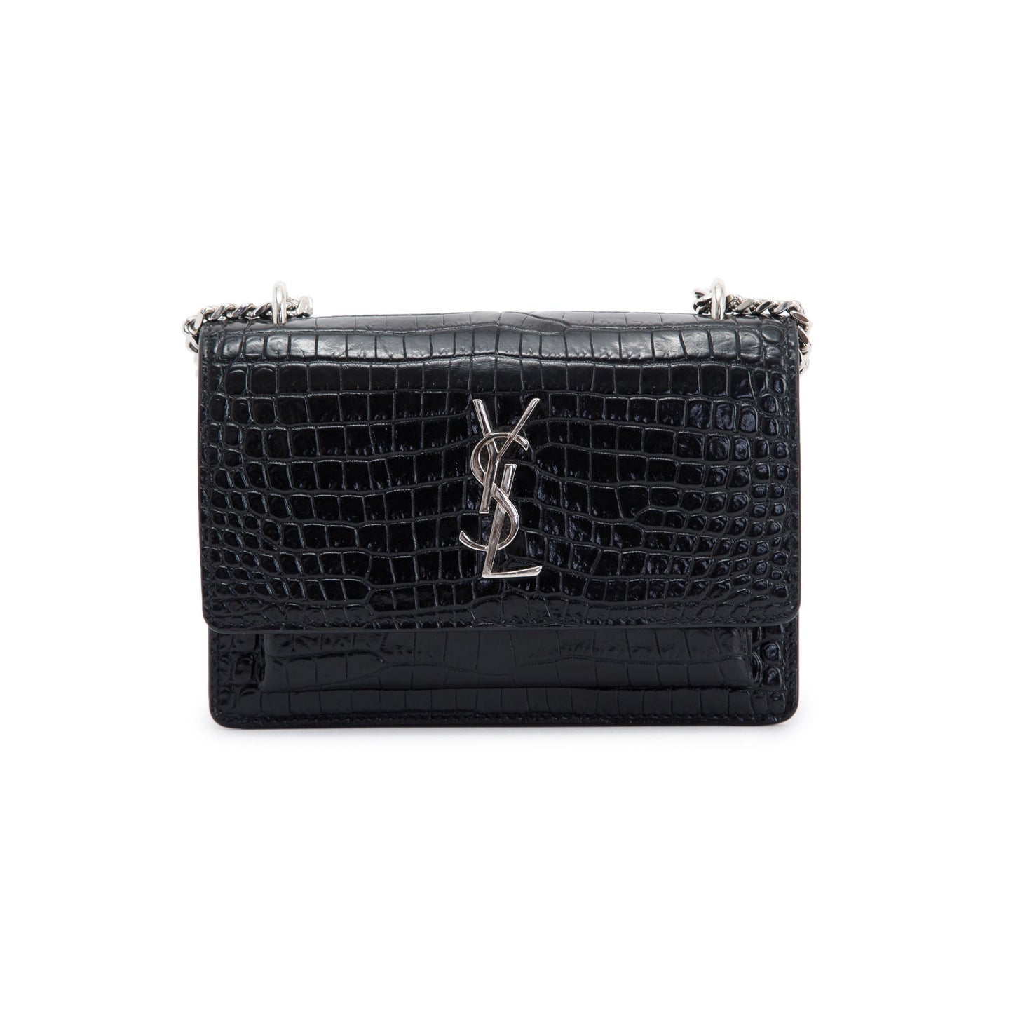 Saint Laurent Crocodile Embossed Sunset Chain Wallet