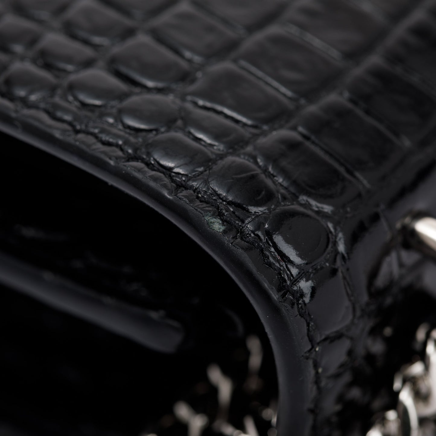 Saint Laurent Crocodile Embossed Sunset Chain Wallet