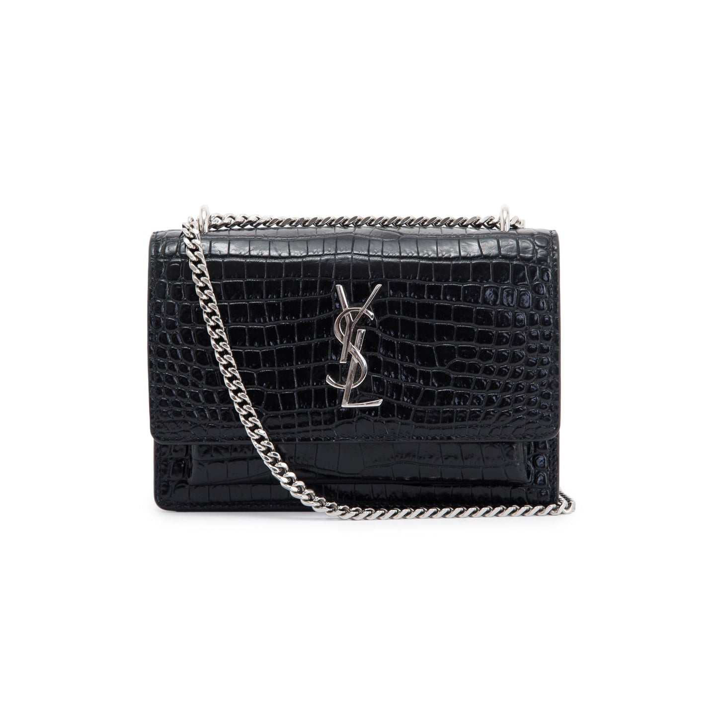 Saint Laurent Crocodile Embossed Sunset Chain Wallet
