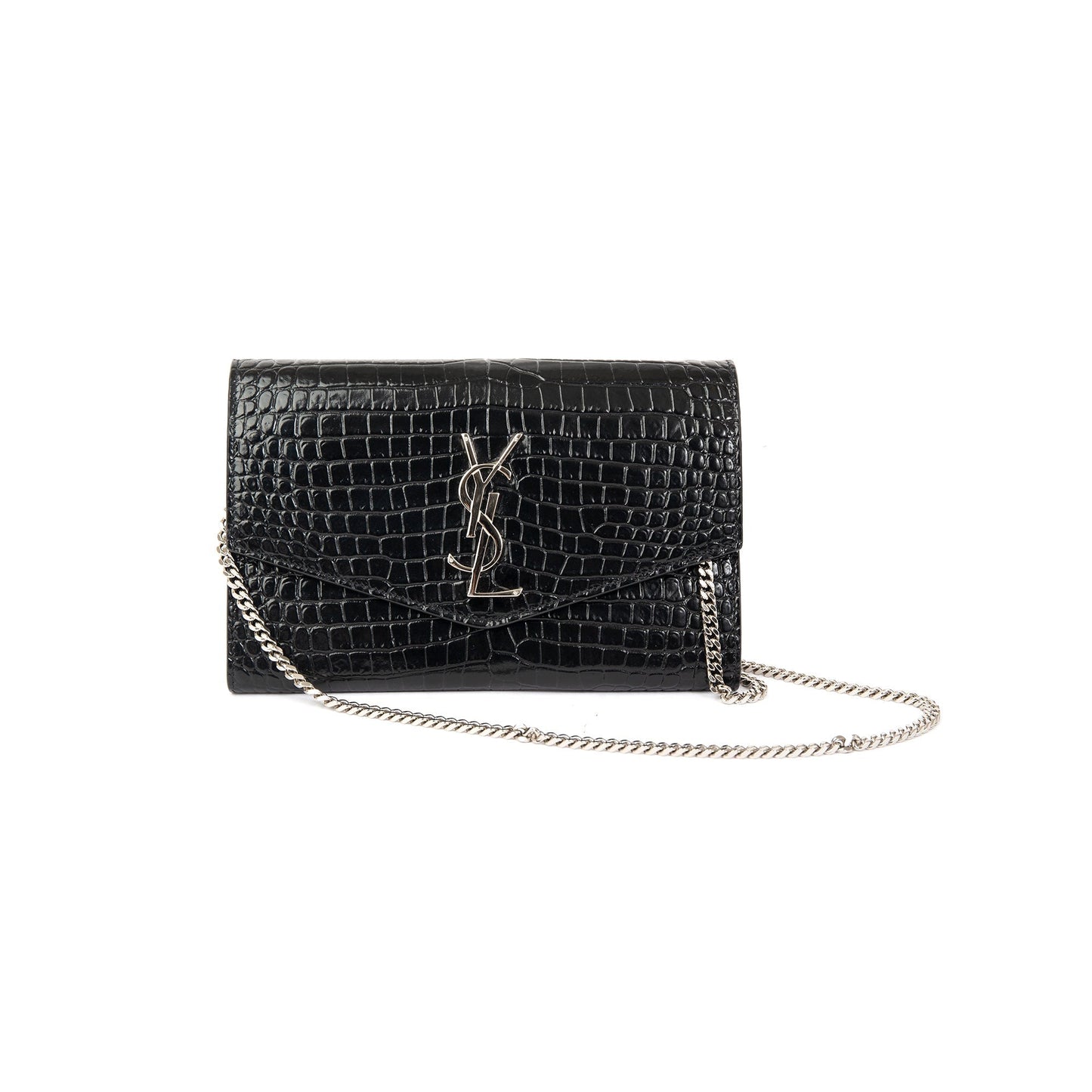 Saint Laurent Crocodile-Embossed Uptown Chain Wallet