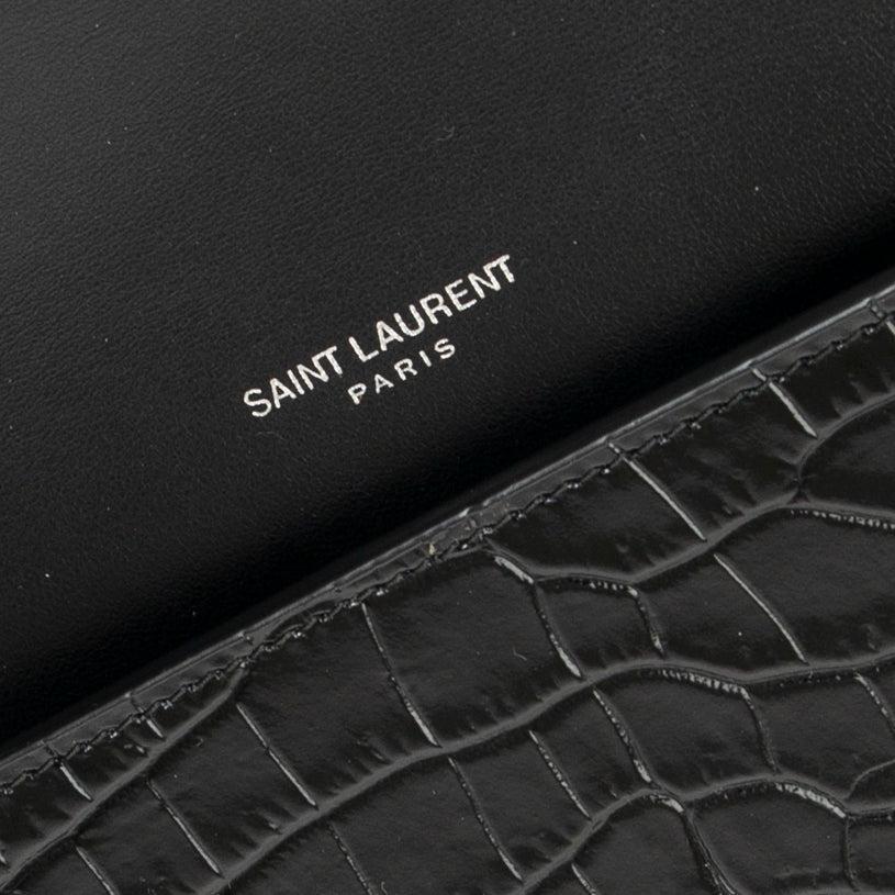 Saint Laurent Crocodile-Embossed Uptown Chain Wallet