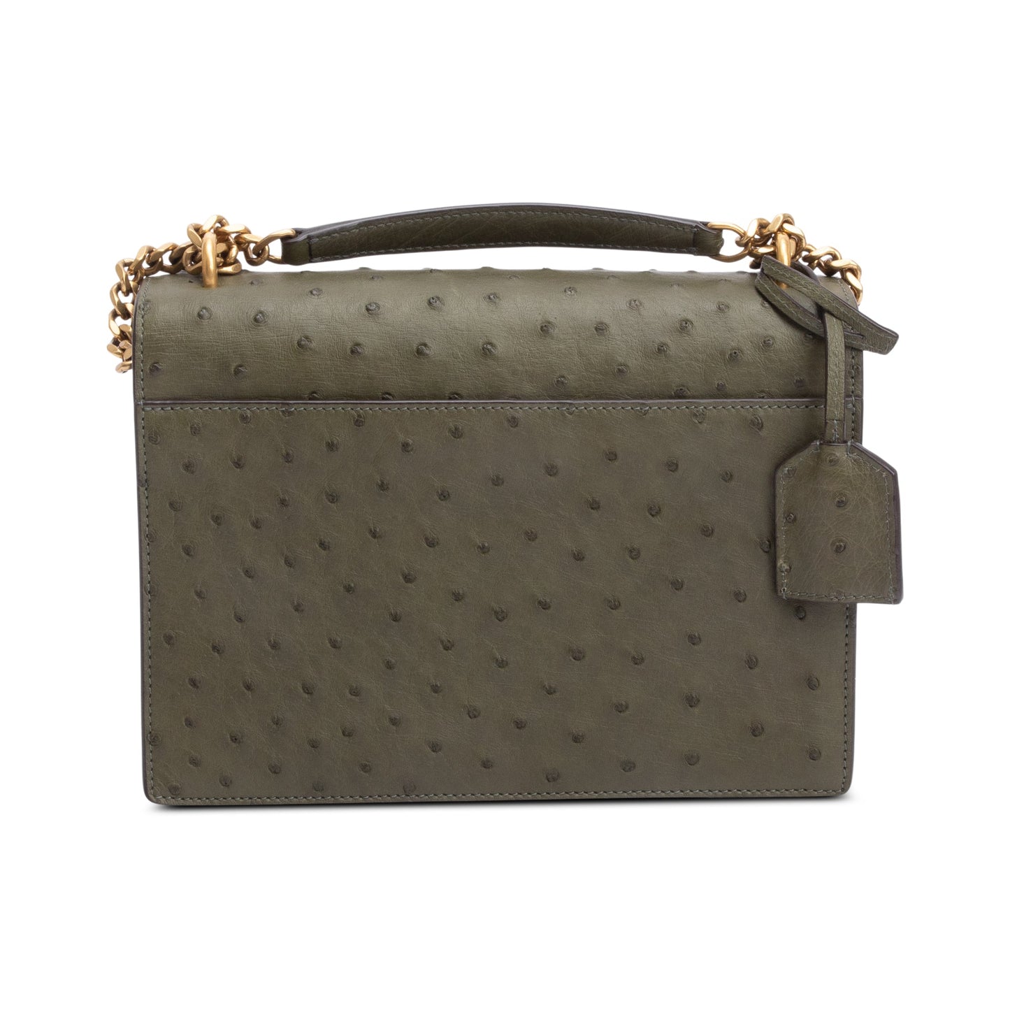 Saint Laurent Green Ostrich Medium Sunset Shoulder Bag
