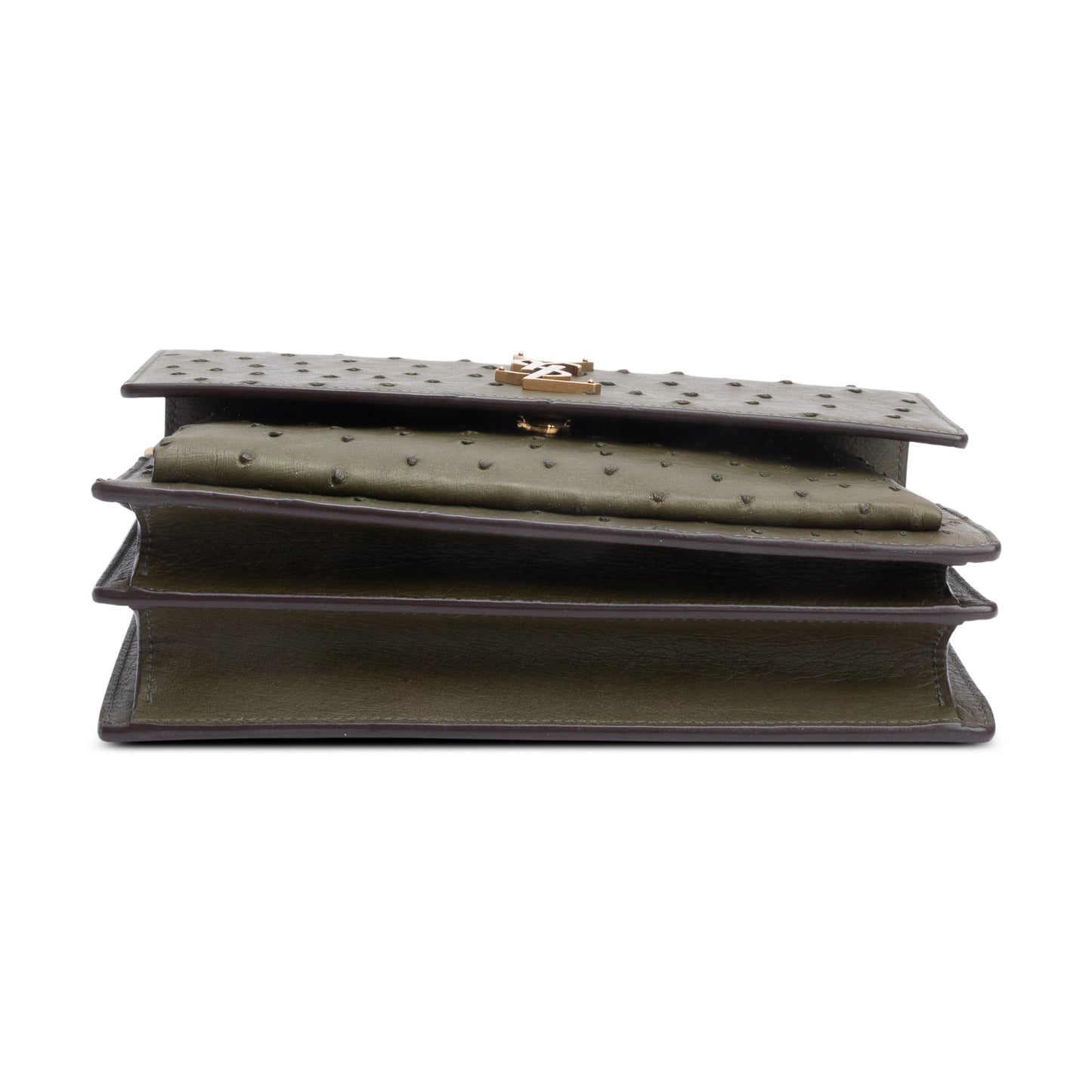 Saint Laurent Green Ostrich Medium Sunset Shoulder Bag