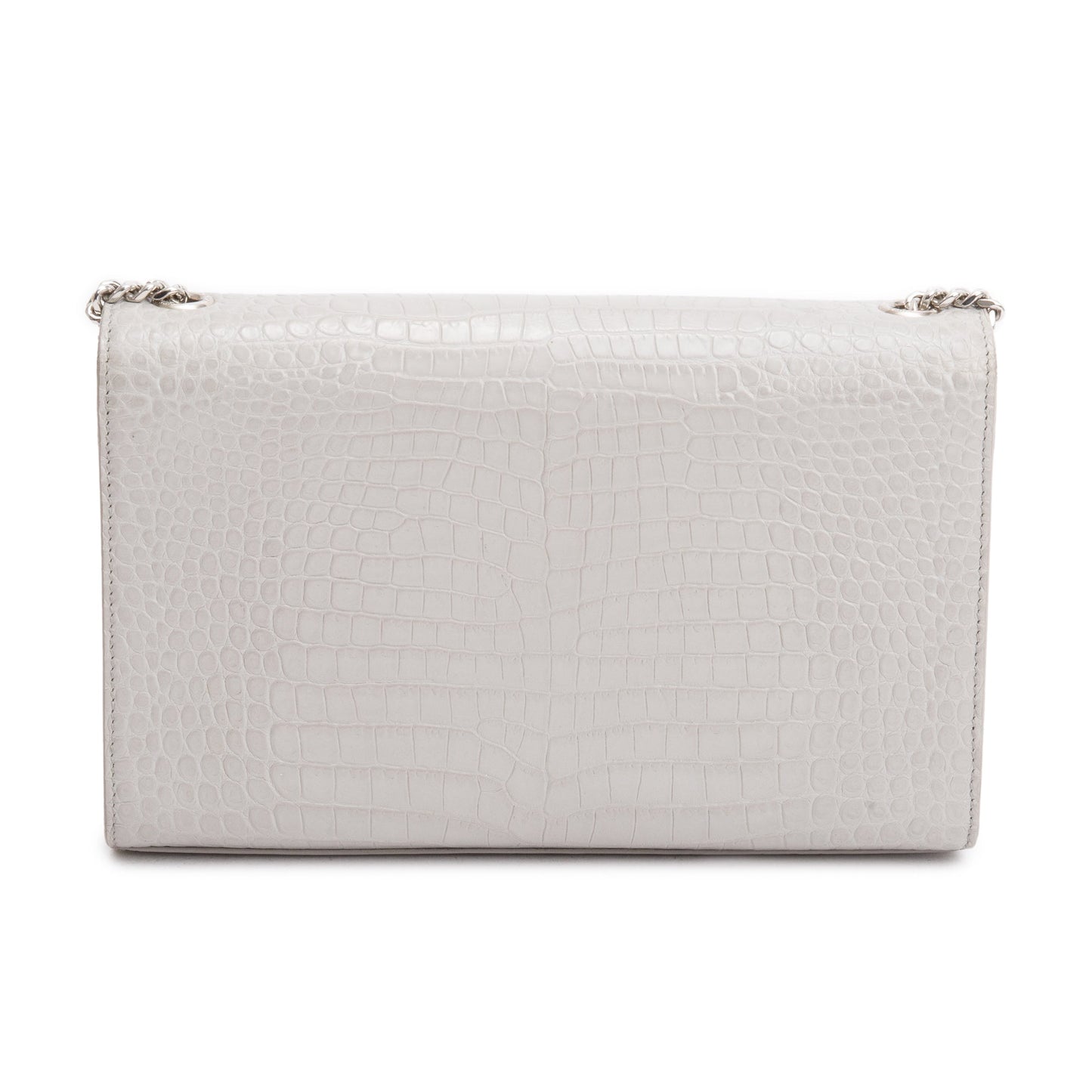 Saint Laurent Grey Crocodile-Embossed Leather Medium Classic Monogram Kate Tassel Chain Bag