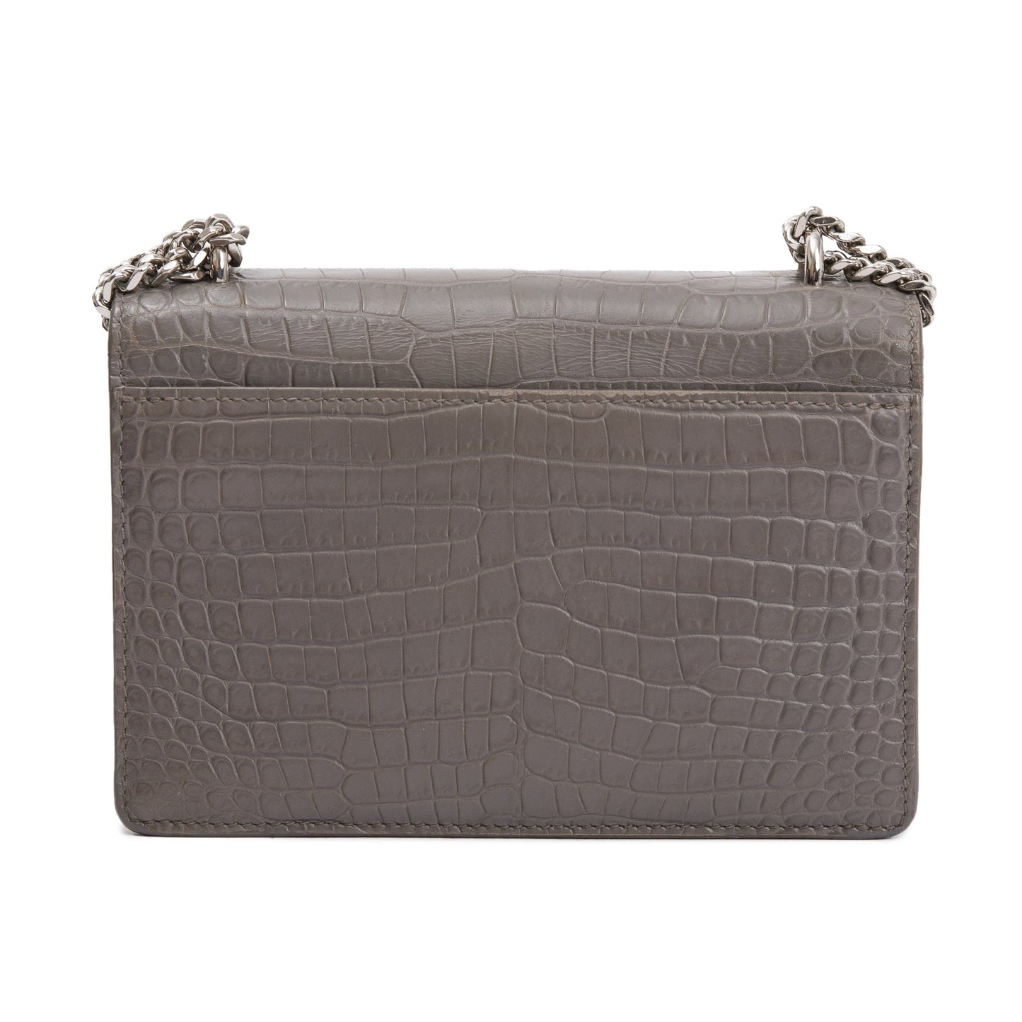Saint Laurent Grey Crocodile Embossed Sunset Chain Wallet