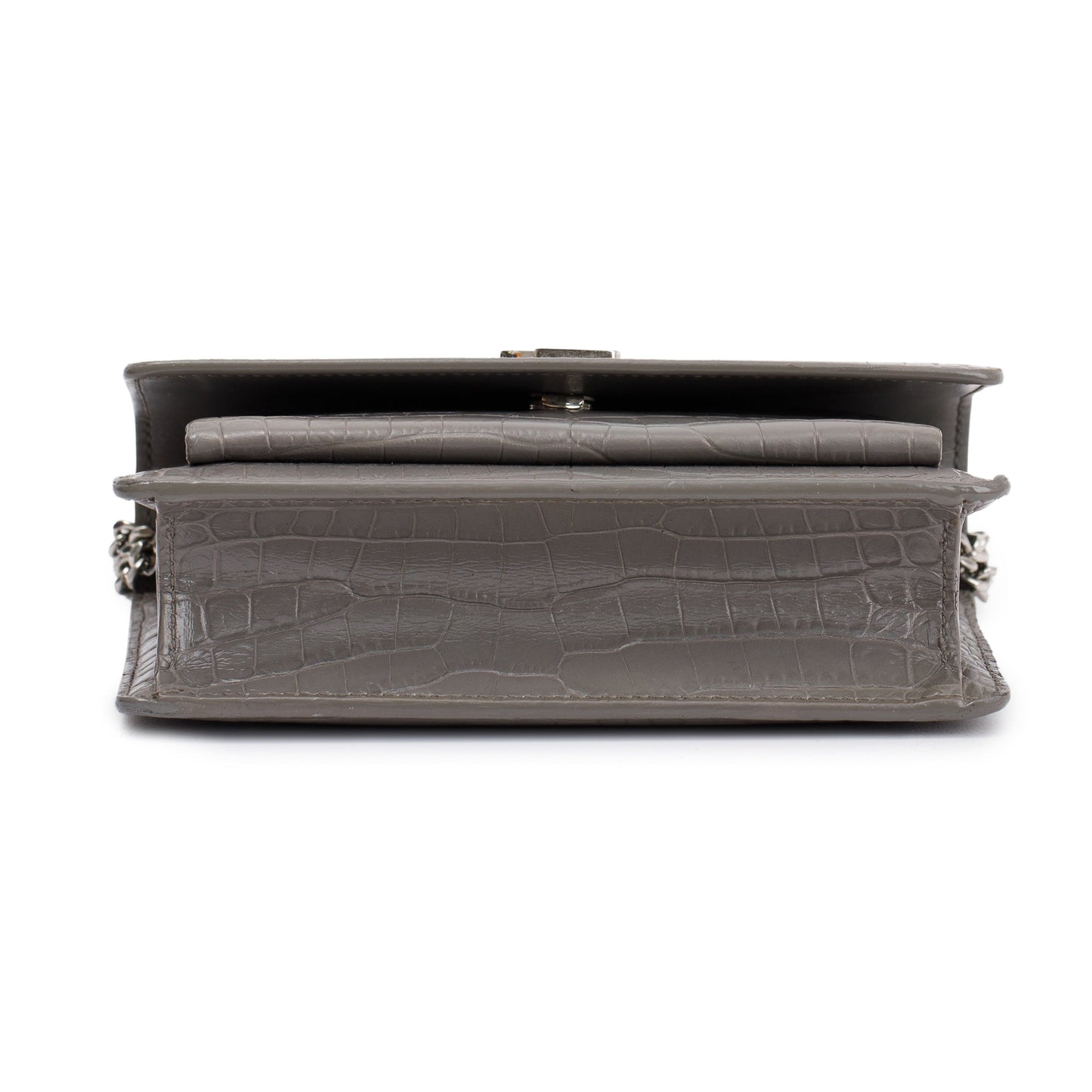 Saint Laurent Grey Crocodile Embossed Sunset Chain Wallet