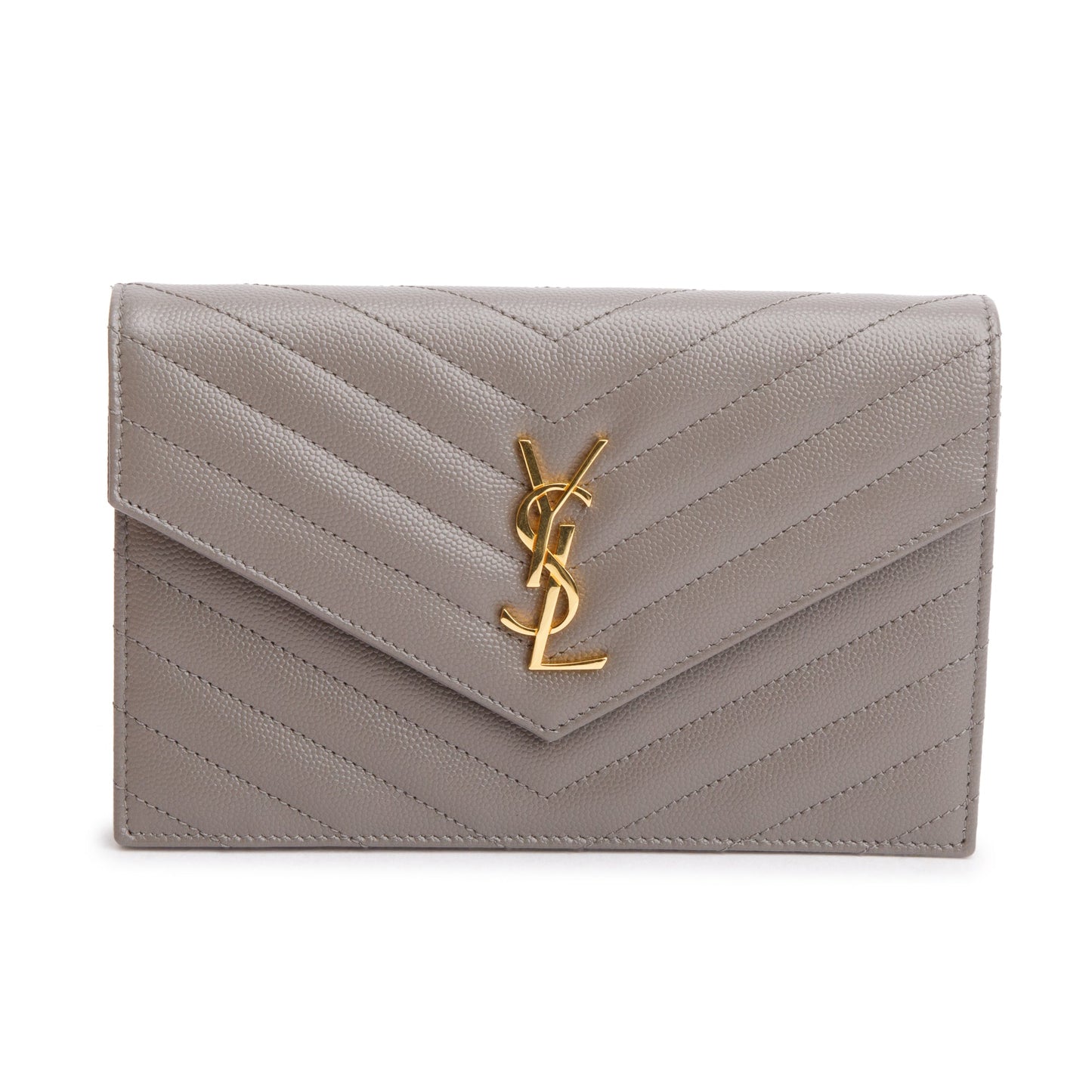 Saint Laurent Grey Grain De Poudre Leather Cassandre Envelope Chain Wallet