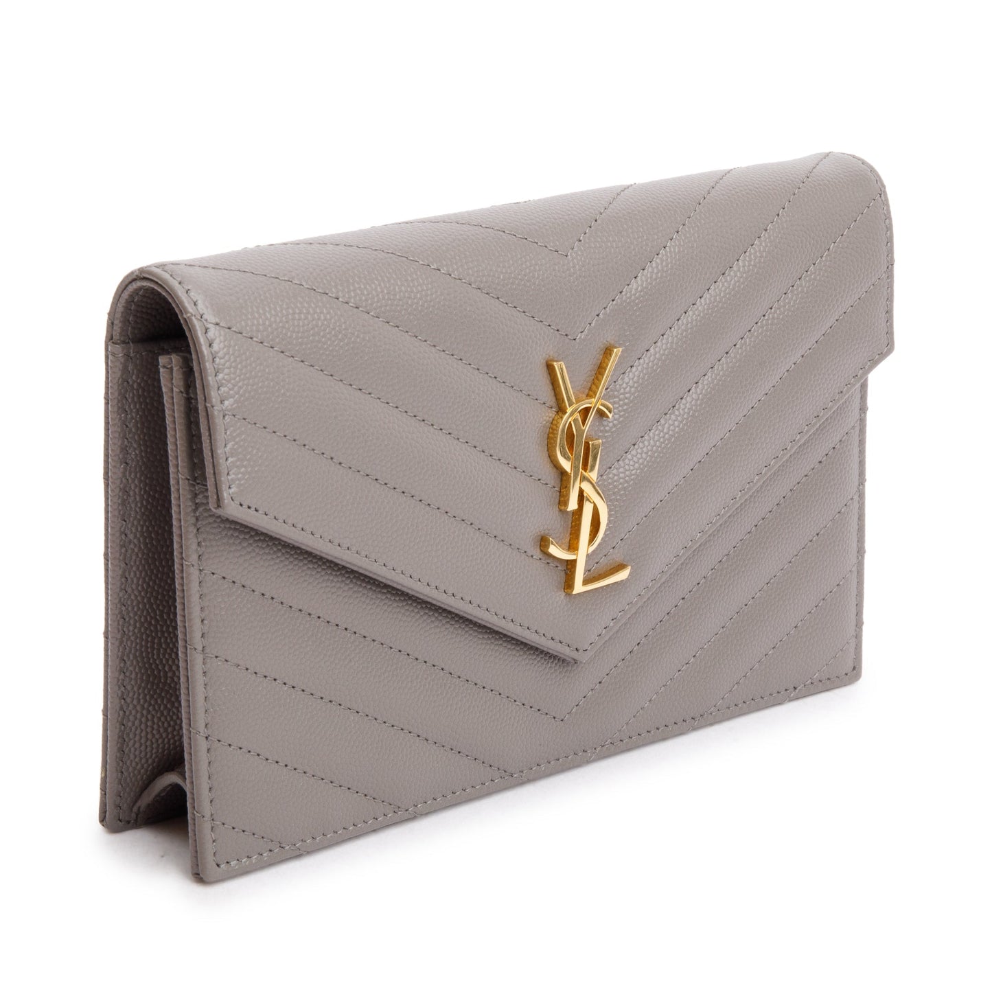 Saint Laurent Grey Grain De Poudre Leather Cassandre Envelope Chain Wallet
