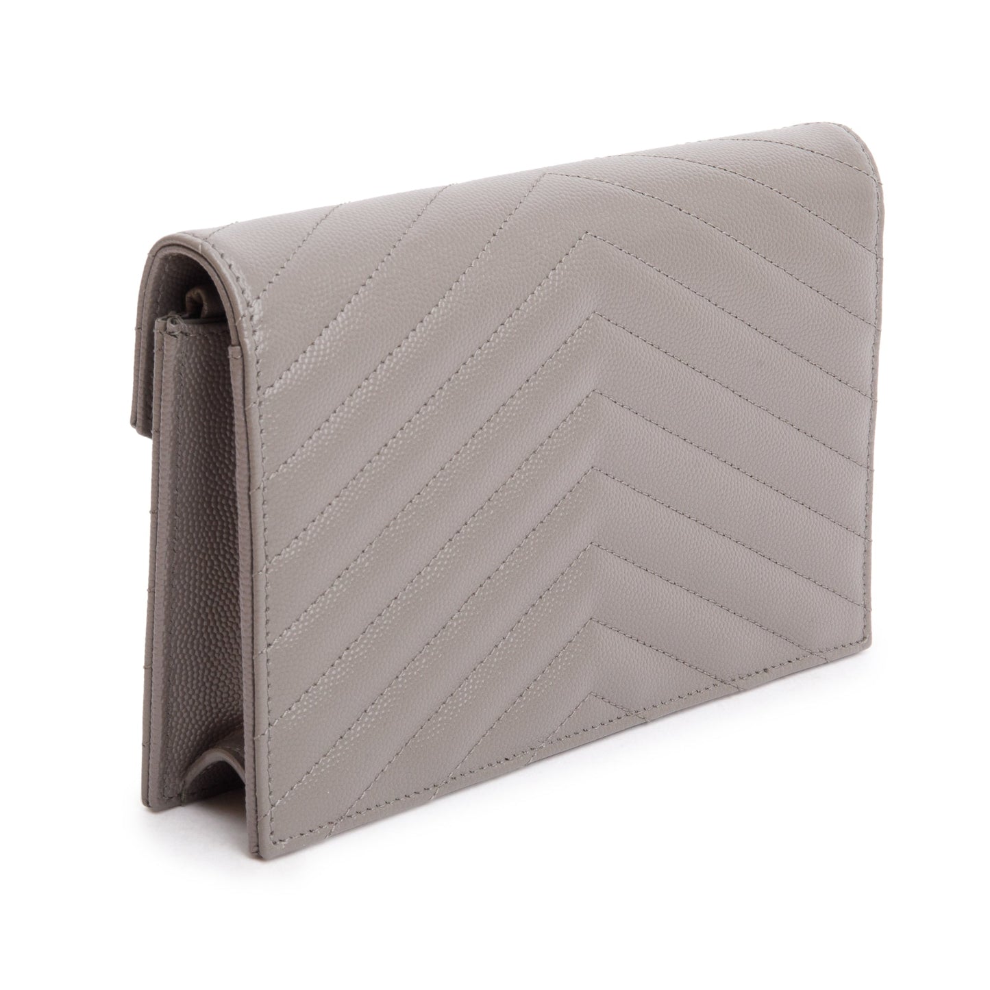 Saint Laurent Grey Grain De Poudre Leather Cassandre Envelope Chain Wallet