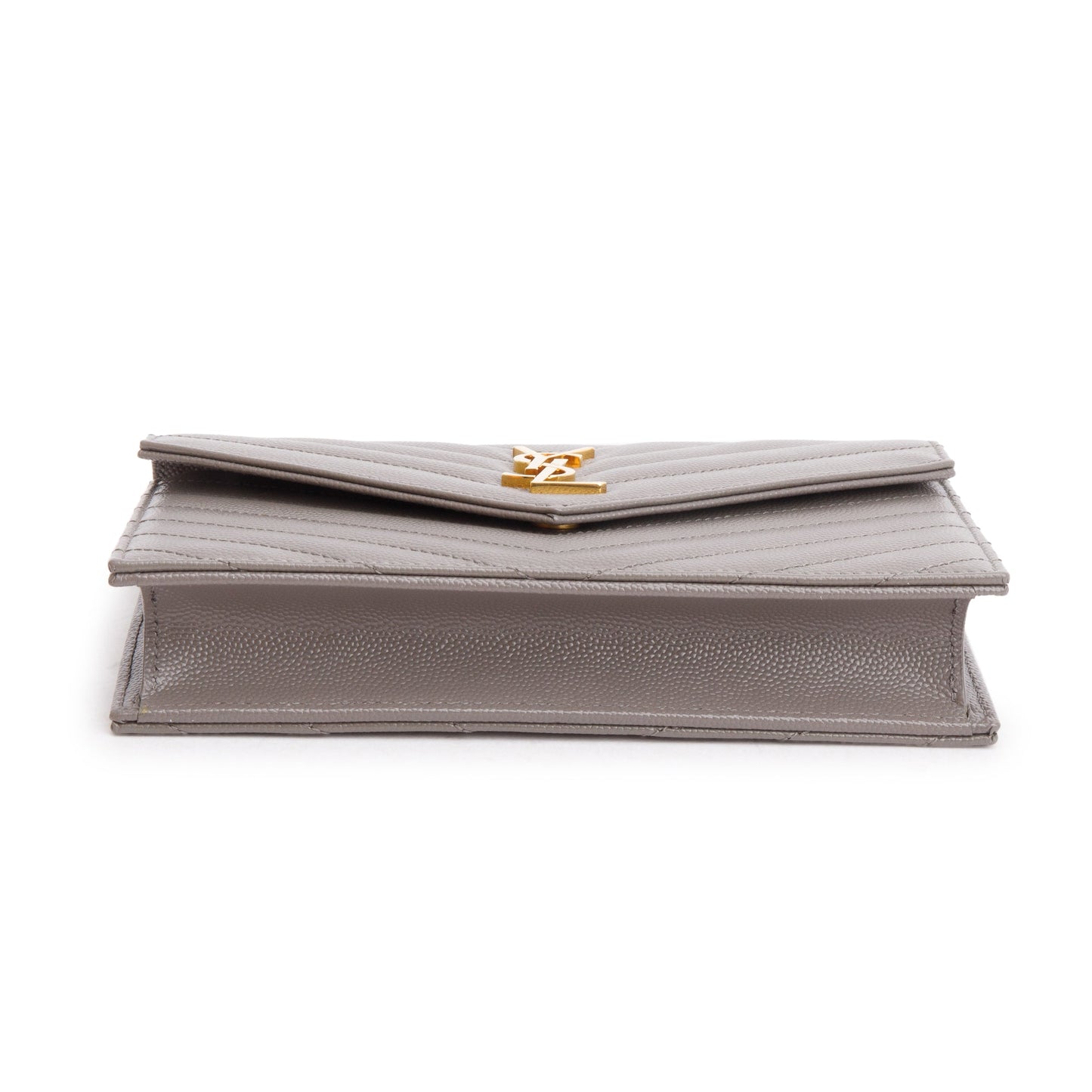 Saint Laurent Grey Grain De Poudre Leather Cassandre Envelope Chain Wallet
