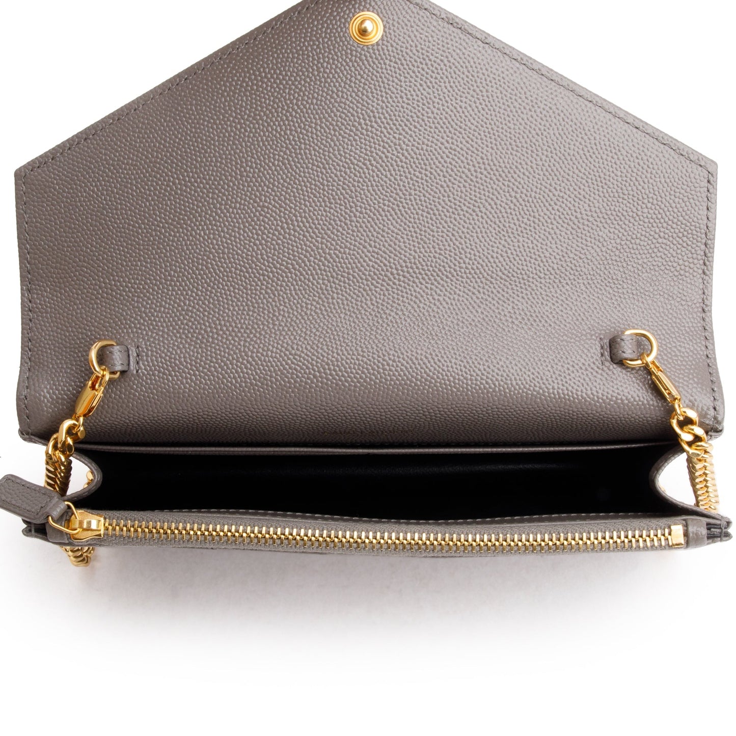 Saint Laurent Grey Grain De Poudre Leather Cassandre Envelope Chain Wallet