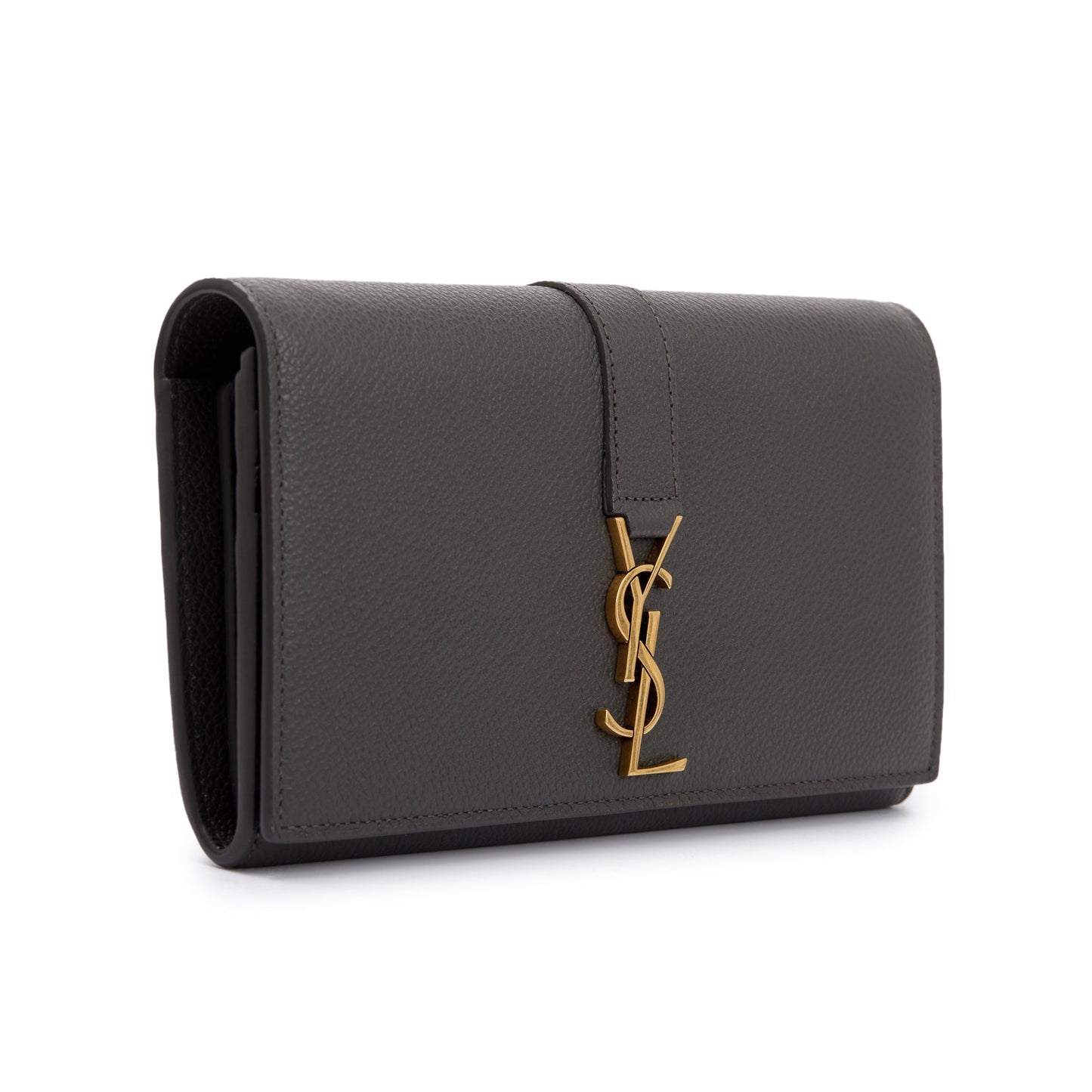 Saint Laurent Grey Grained Leather Large Flap Wallet