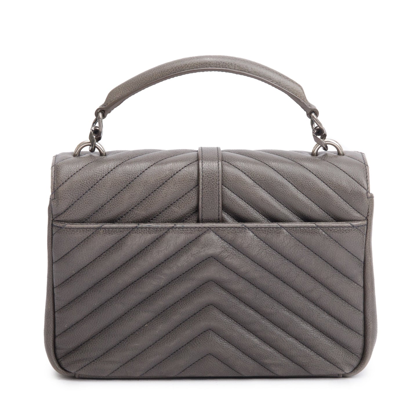 Saint Laurent Grey Leather Medium Chevron College Bag