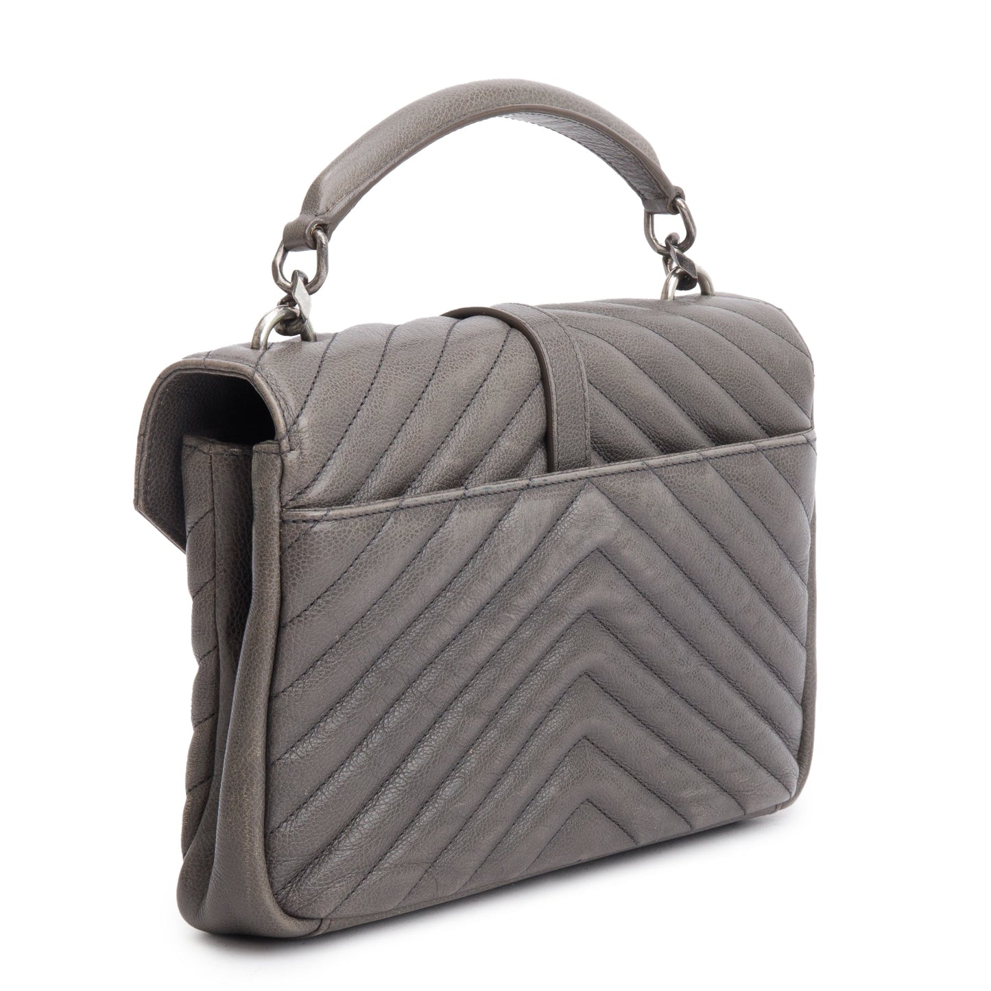 Saint Laurent Grey Leather Medium Chevron College Bag
