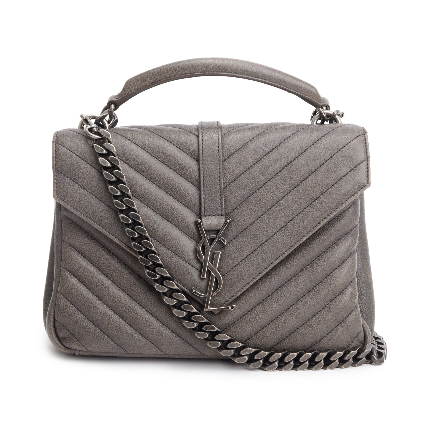 Saint Laurent Grey Leather Medium Chevron College Bag